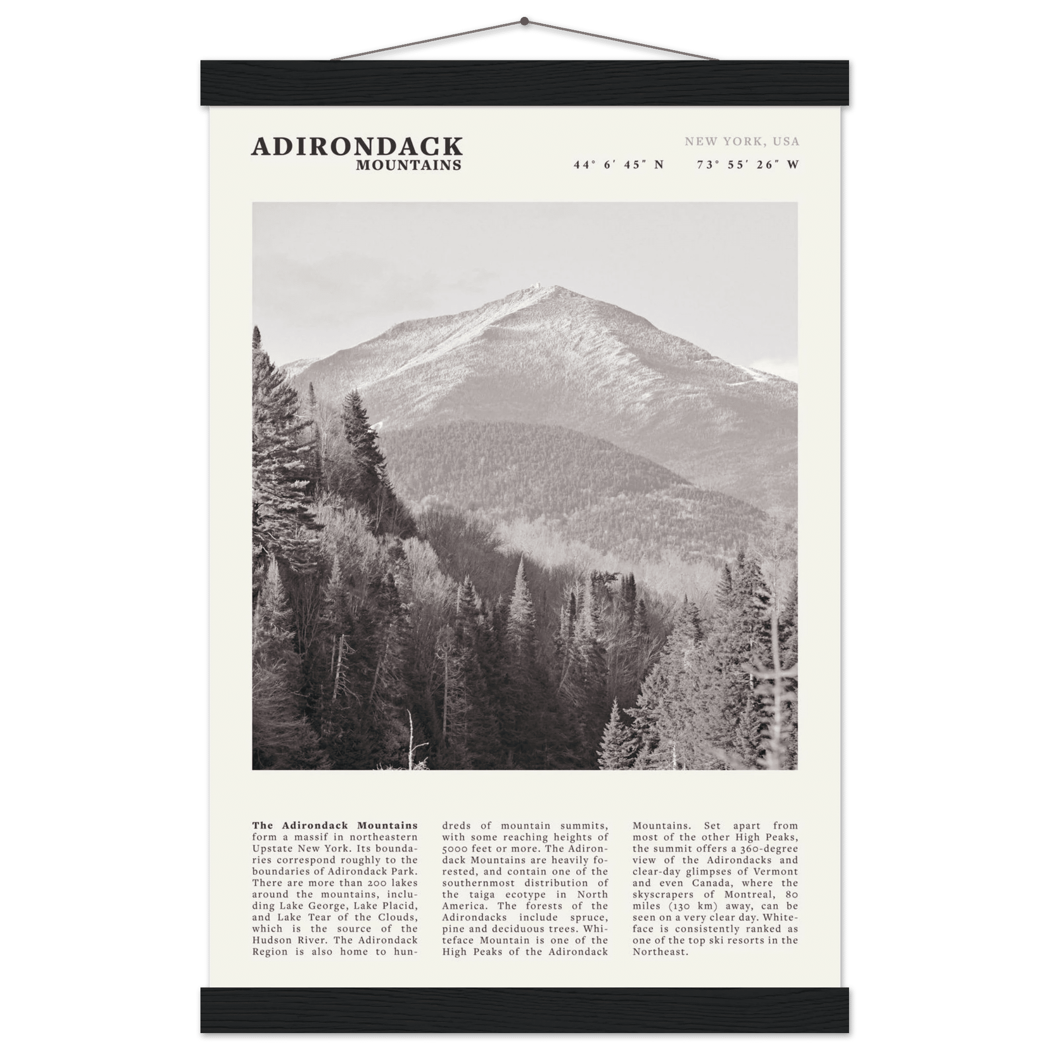 Adirondack Mountains Poster | Black & White New York Nature Wall Art | Hiking Print - Evergreen Posters