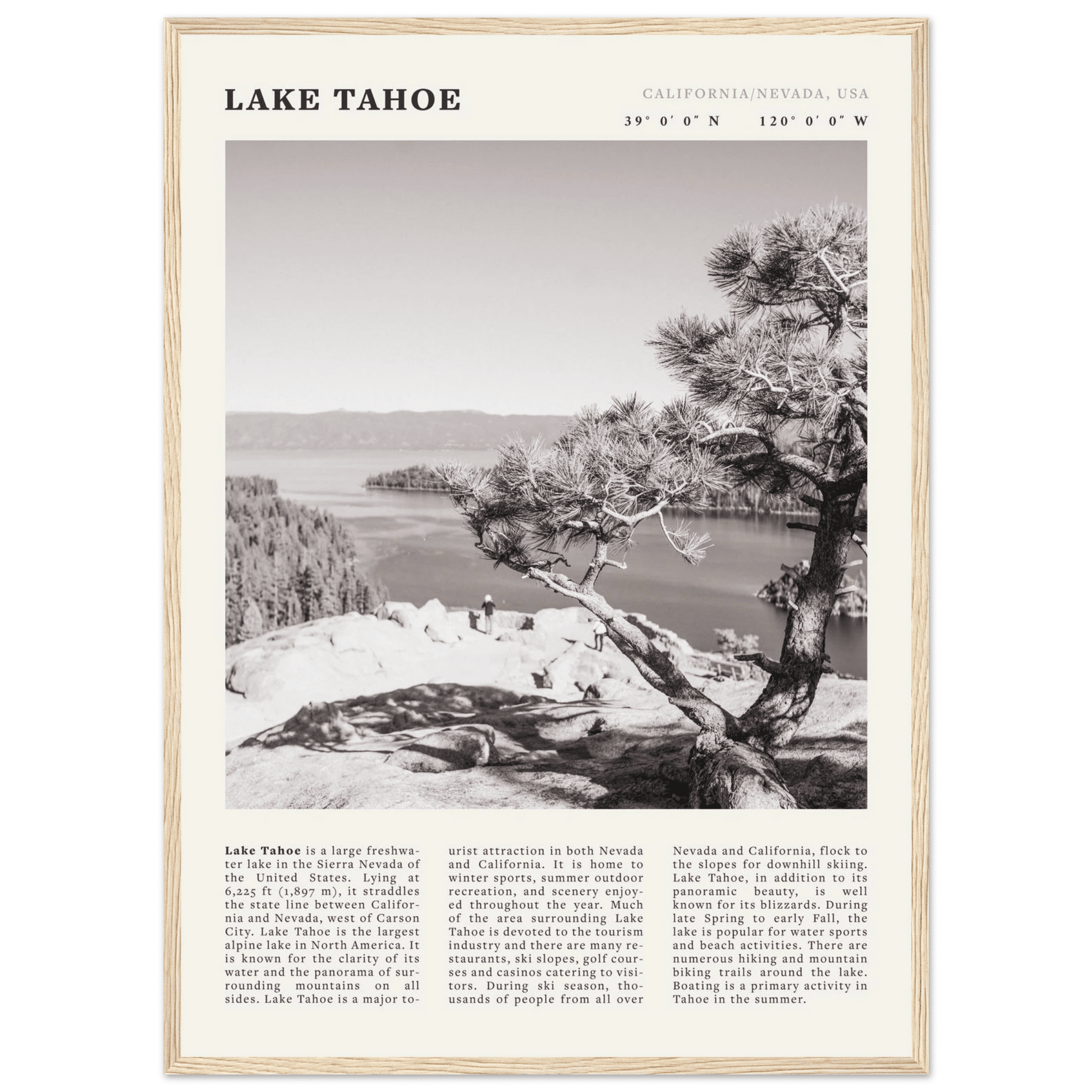 Lake Tahoe Poster | Black & White California Nevada Wall Art | Nature Travel Print Decor - Evergreen Posters