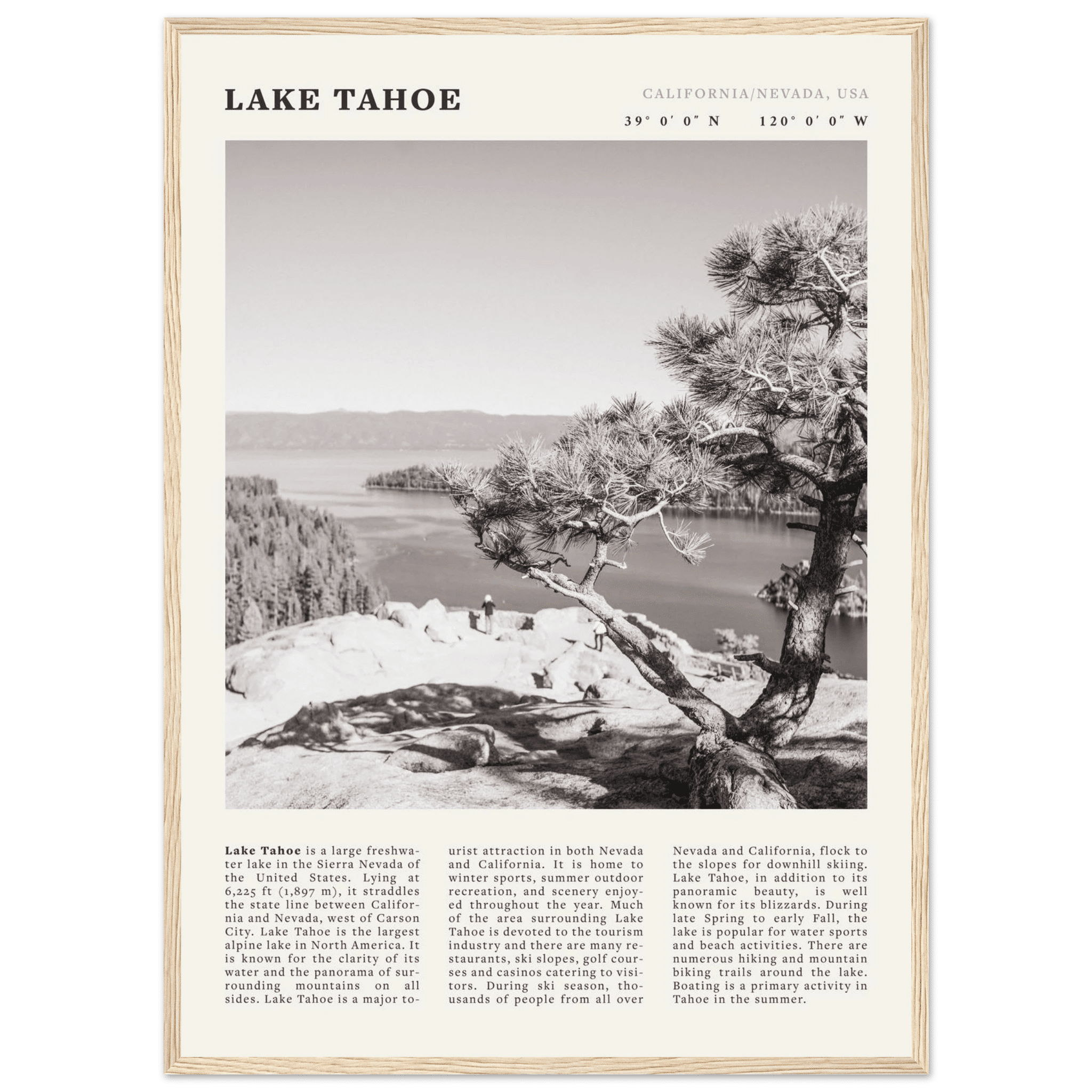 Lake Tahoe Poster | Black & White California Nevada Wall Art | Nature Travel Print Decor - Evergreen Posters