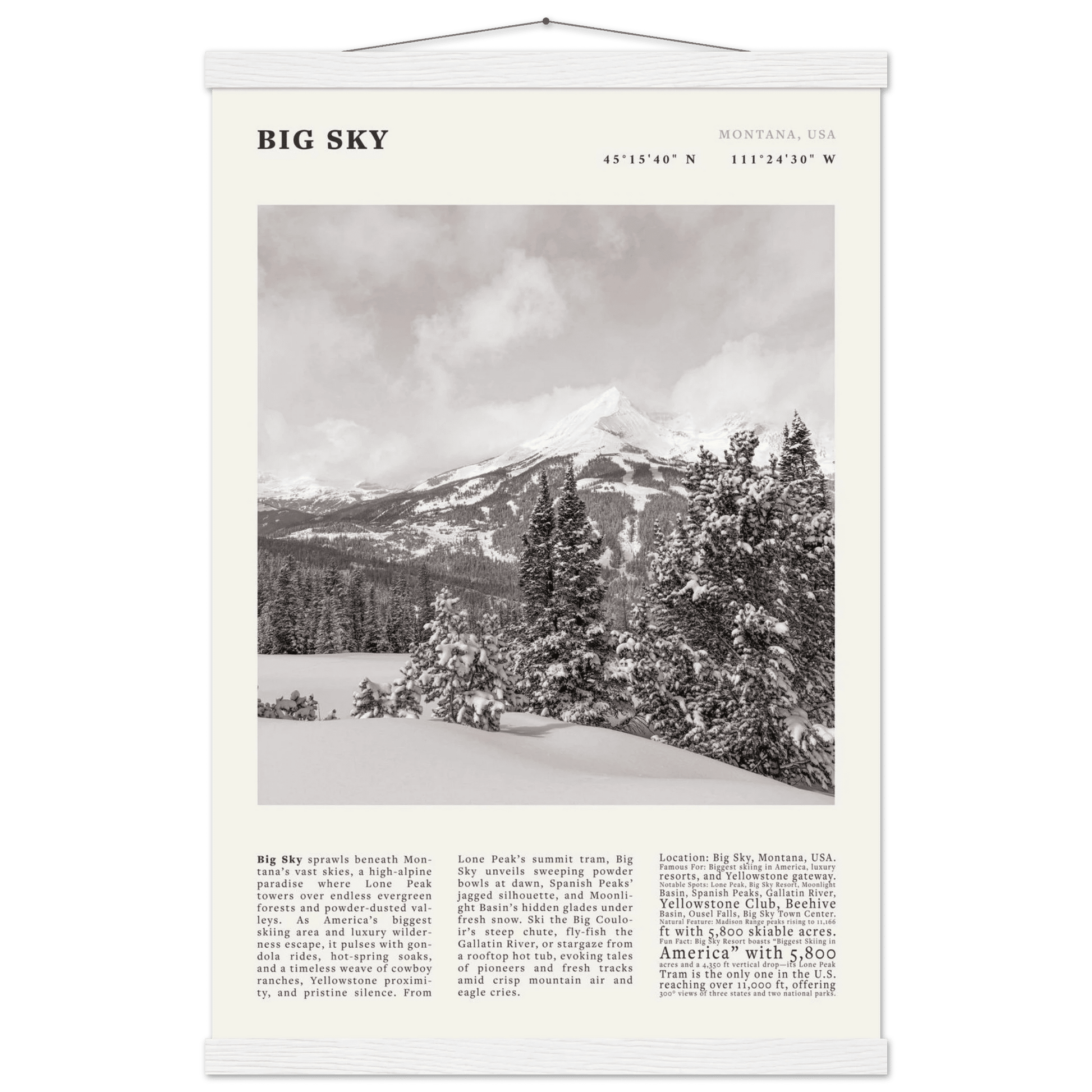 Big Sky Montana Poster Black and White – Vintage Lone Peak Ski Resort Print (Digital & Printed Options) - Evergreen Posters