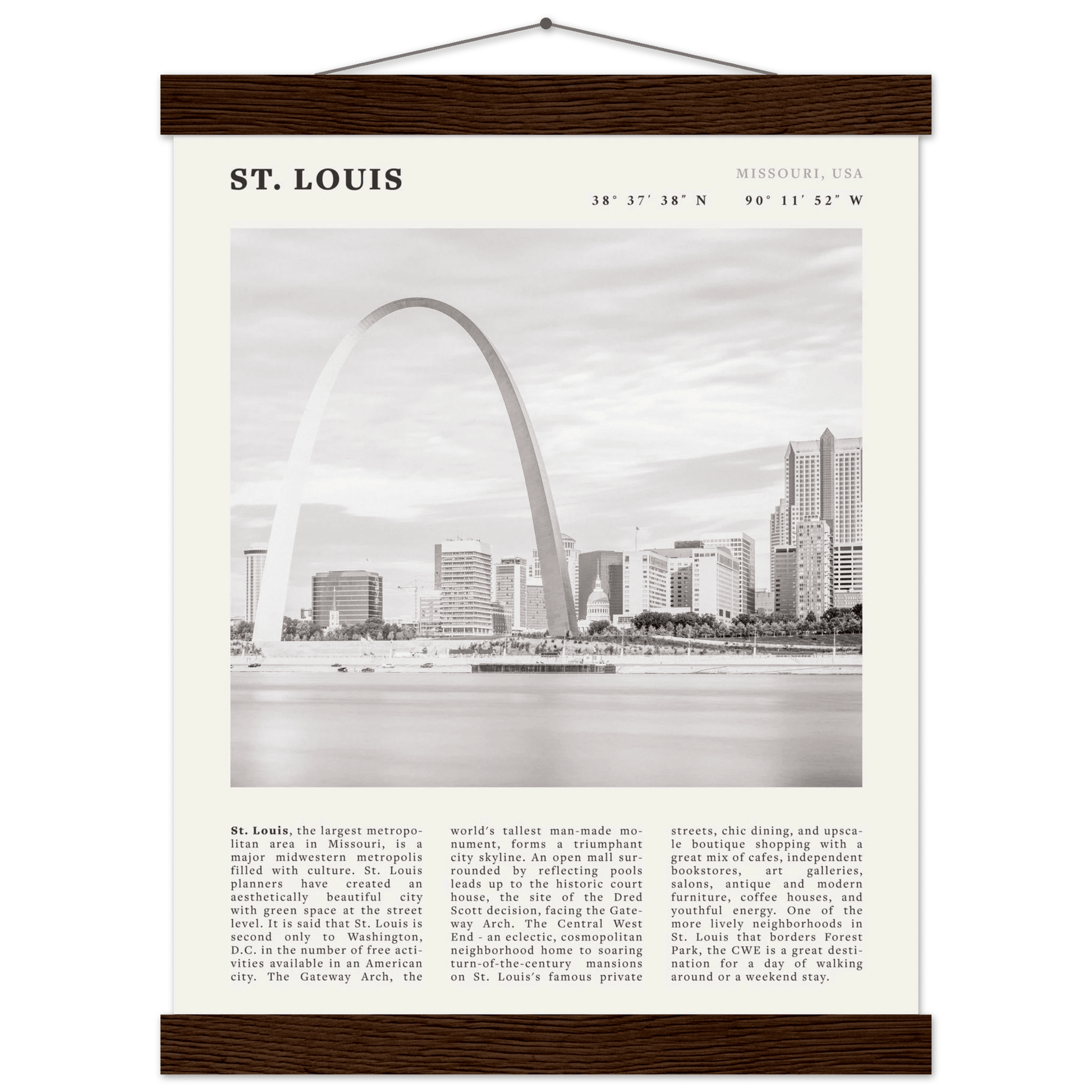 St. Louis Poster | Black & White Gateway Arch Wall Art | Missouri Travel Print - Evergreen Posters
