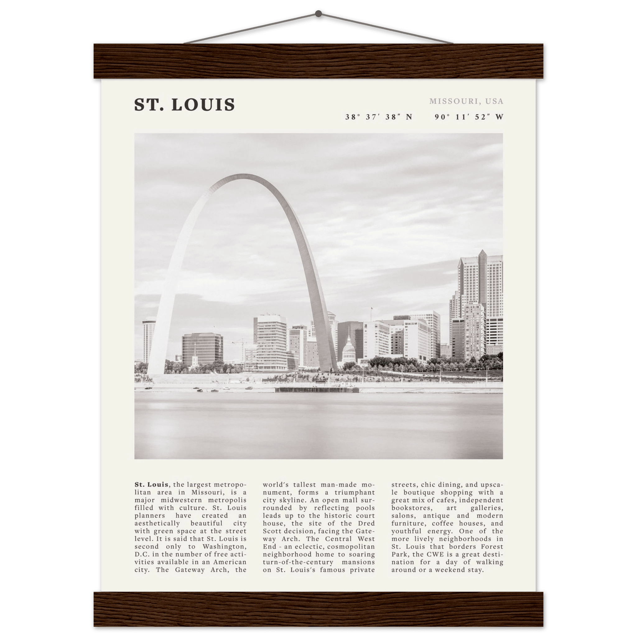 St. Louis Poster | Black & White Gateway Arch Wall Art | Missouri Travel Print - Evergreen Posters