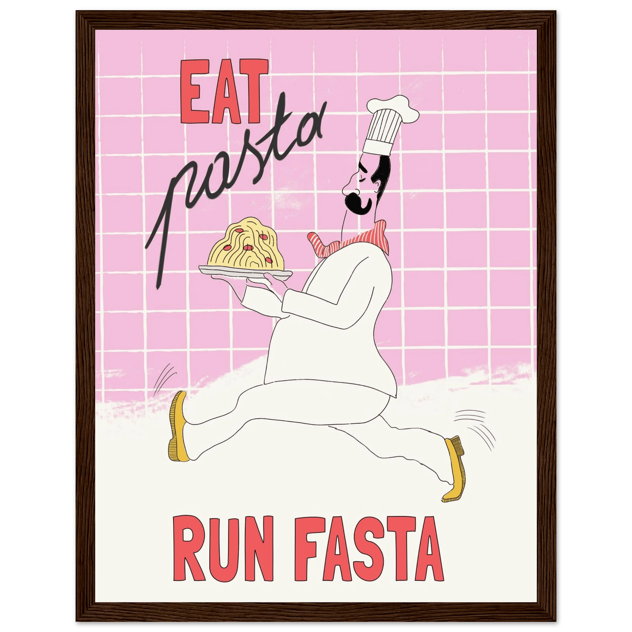 Eat Pasta Run Fasta Poster – Playful Kitchen Wall Art Print (Light Pink) - Evergreen Posters
