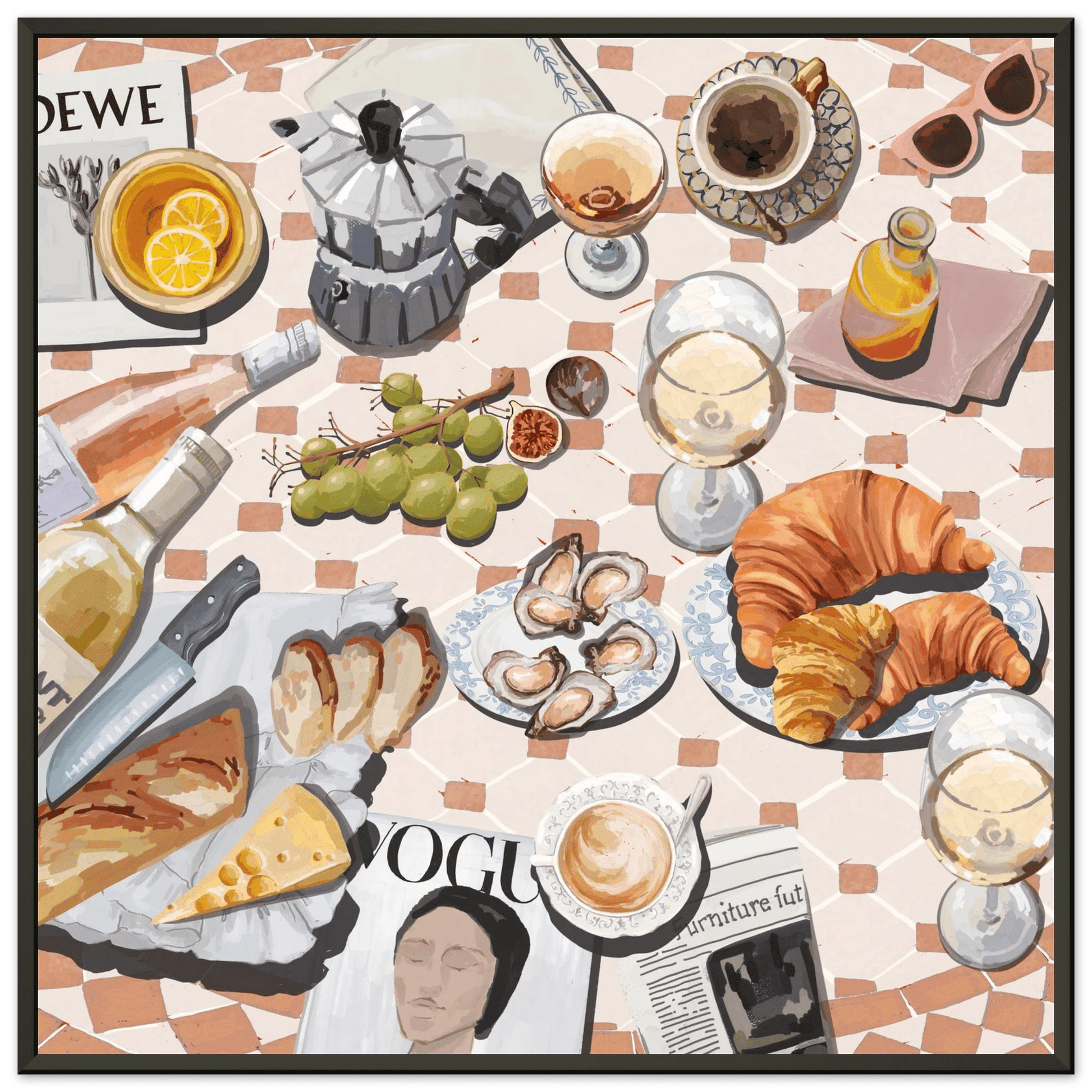 French Brunch Poster | Kitchen Decor Food Wall Art | Croissant & Coffee Square Print - Evergreen Posters - 7