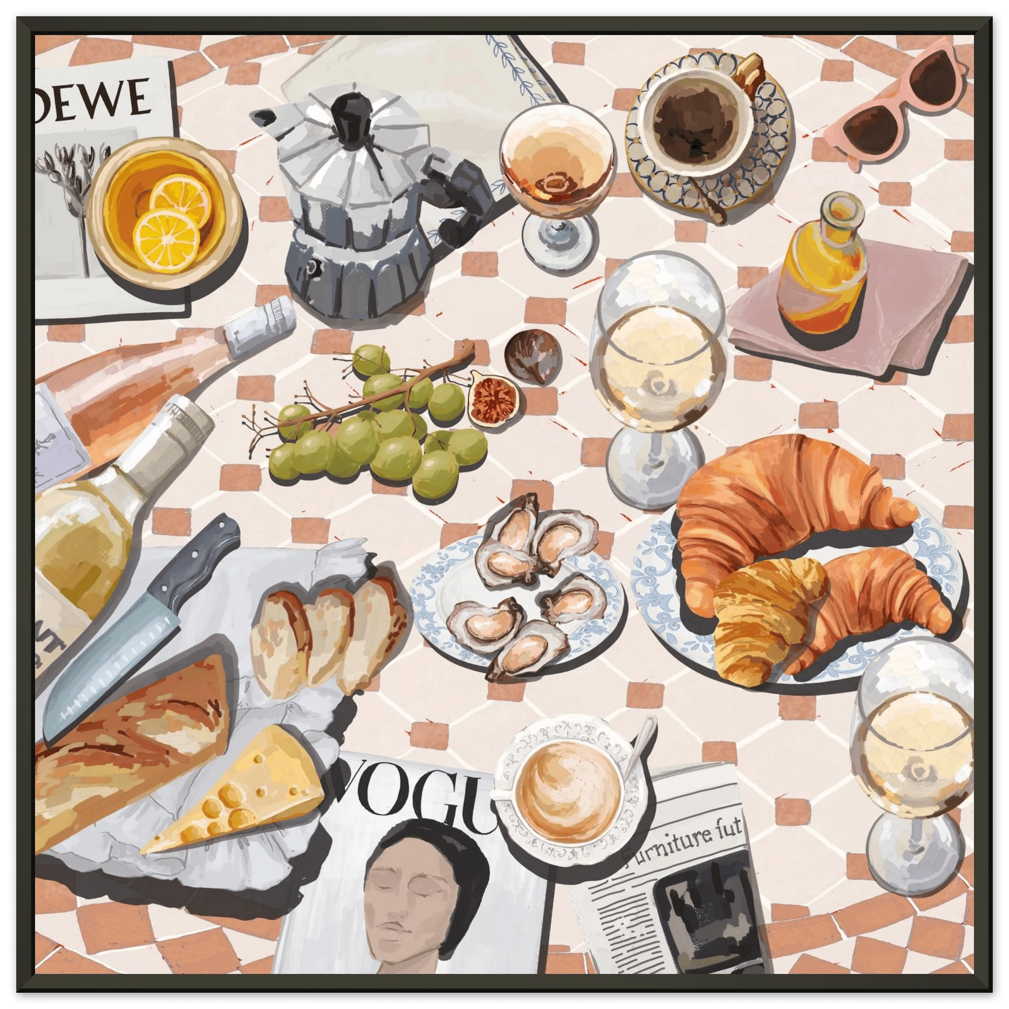 French Brunch Poster | Kitchen Decor Food Wall Art | Croissant & Coffee Square Print - Evergreen Posters - 7