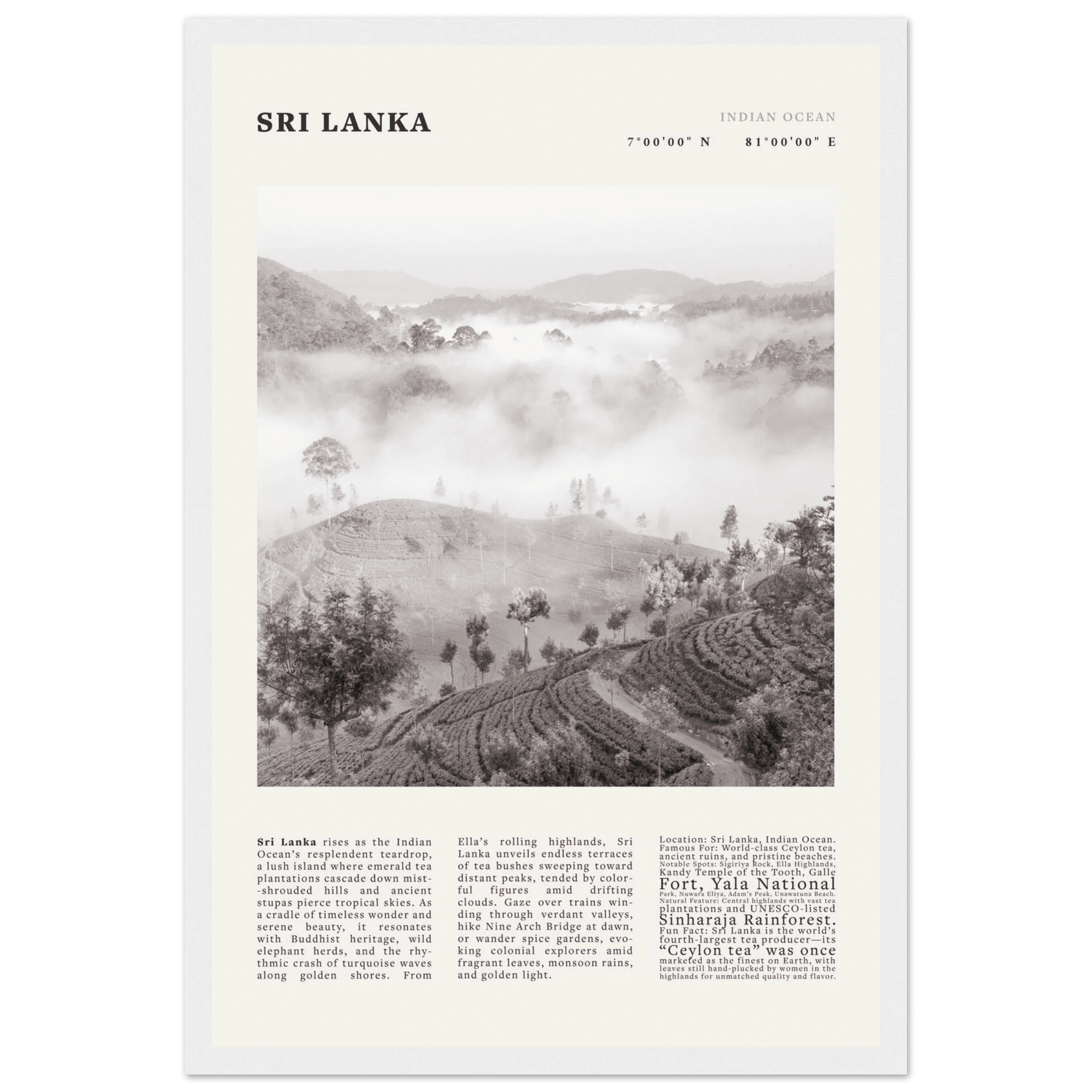 Sri Lanka Poster Black and White – Vintage Ceylon Tea Plantation Print (Digital & Printed Options) - Evergreen Posters