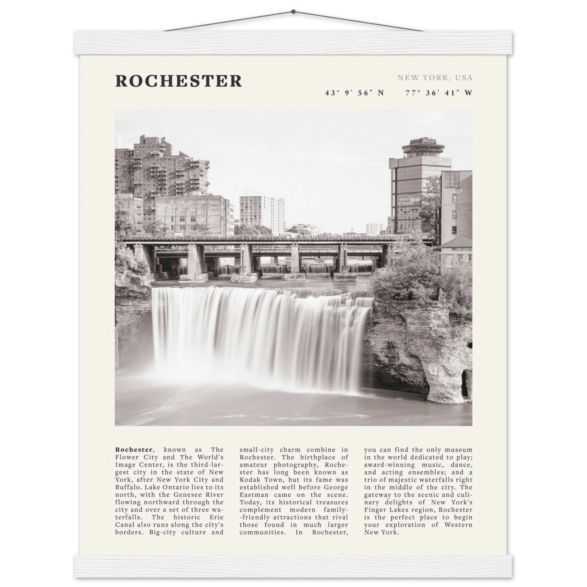 Rochester Poster | Black & White High Falls Wall Art | New York Travel Print - Evergreen Posters
