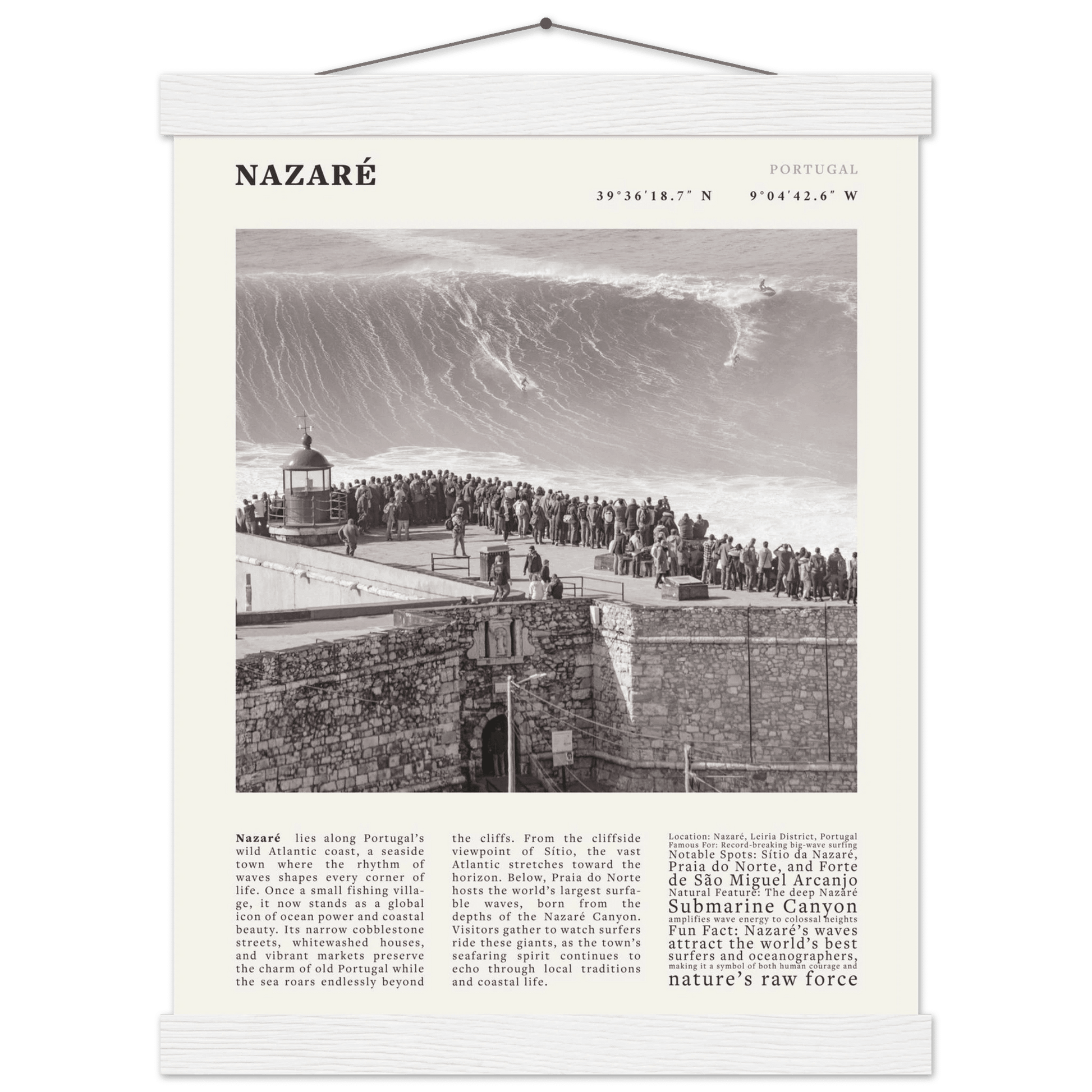 Nazaré Portugal Poster Black and White – Vintage Big Waves Surf Print (Digital & Printed Options) - Evergreen Posters
