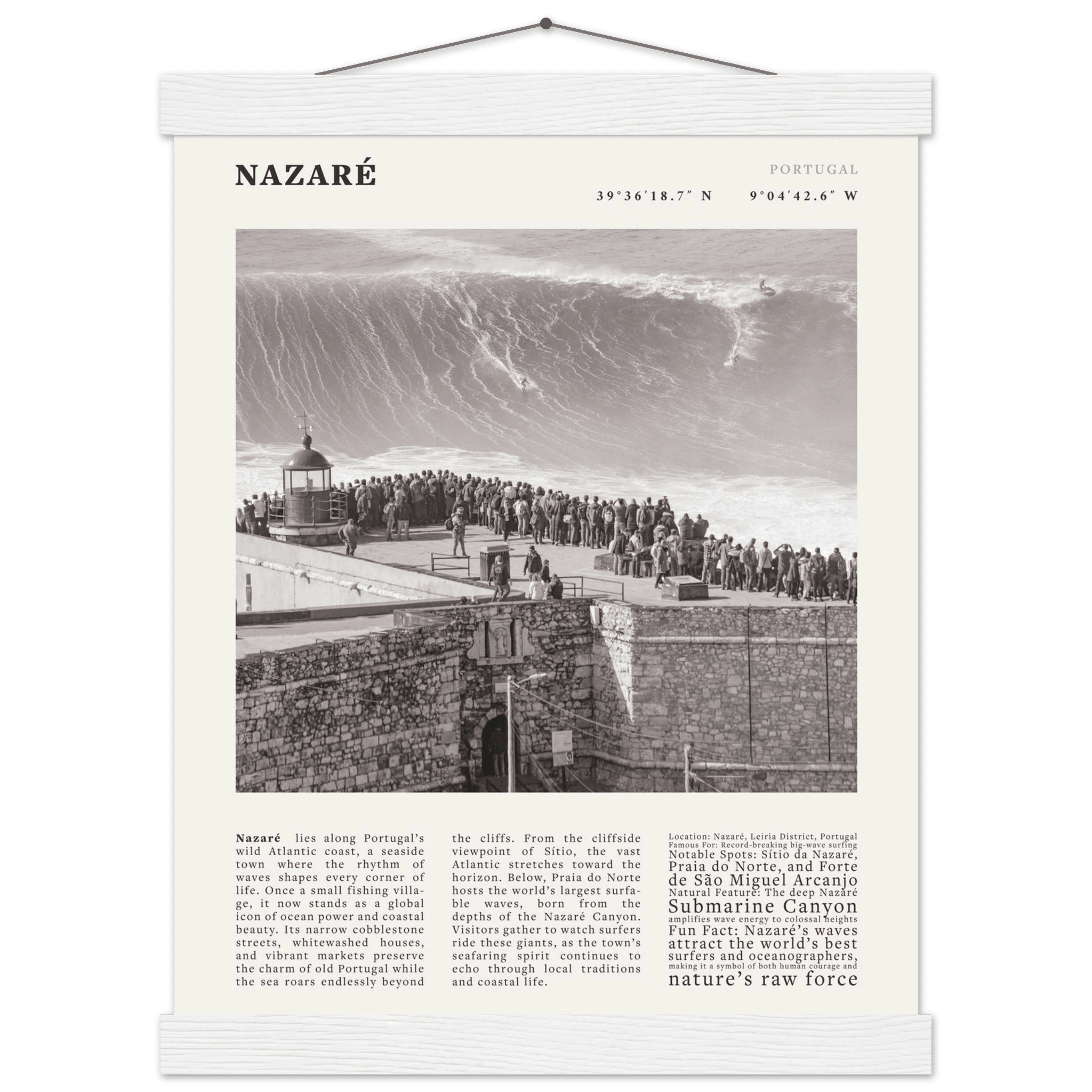 Nazaré Portugal Poster Black and White – Vintage Big Waves Surf Print (Digital & Printed Options) - Evergreen Posters
