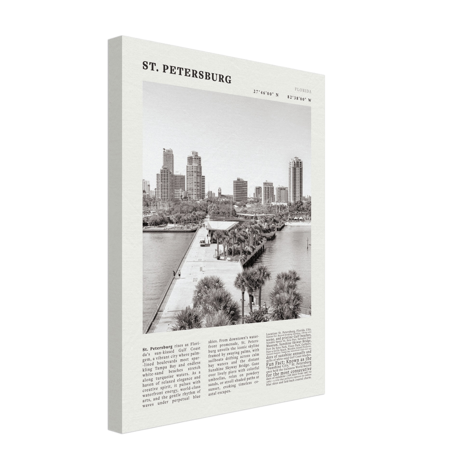St. Petersburg Florida Poster Black and White – Vintage St Pete Skyline Print (Digital & Printed Options) - Evergreen Posters