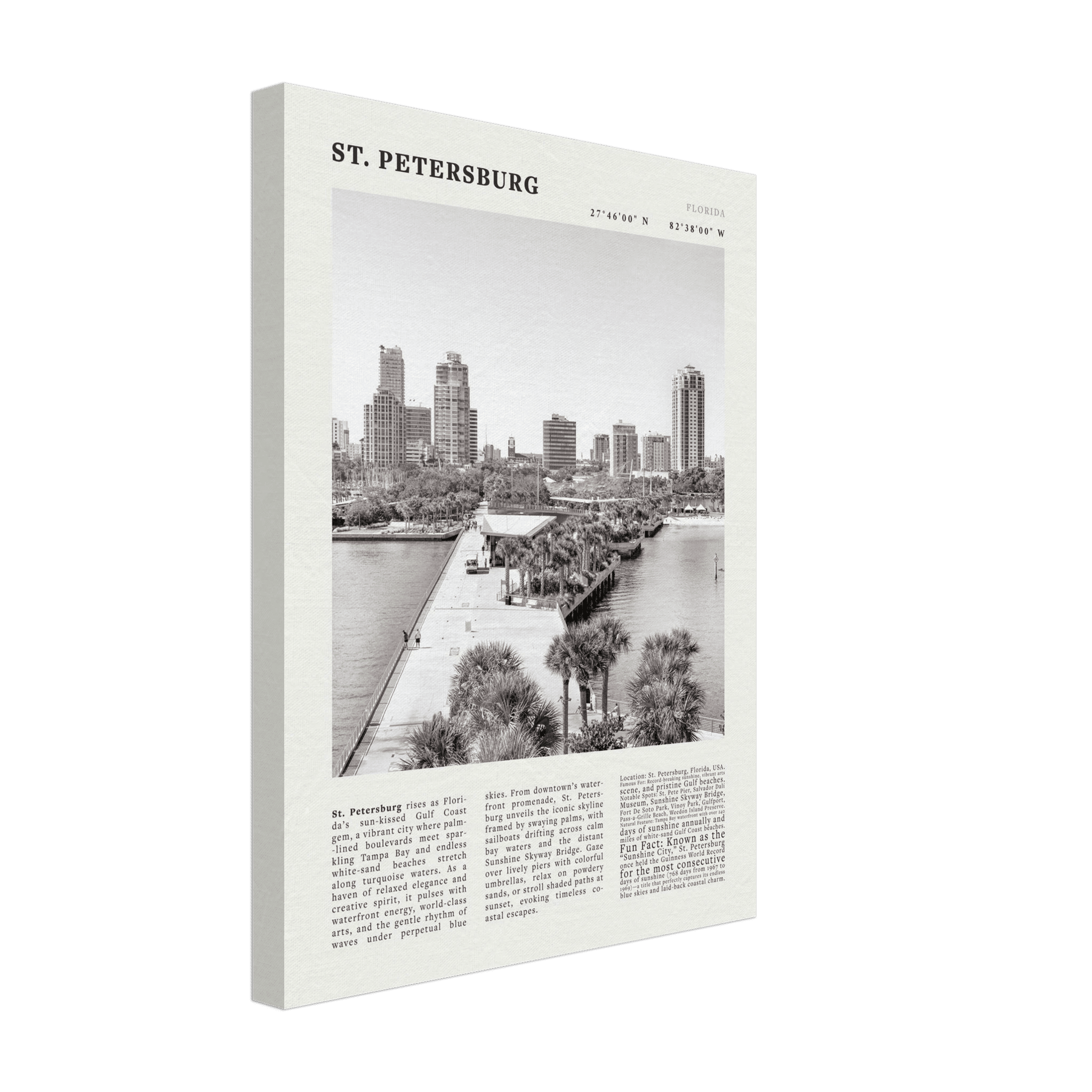 St. Petersburg Florida Poster Black and White – Vintage St Pete Skyline Print (Digital & Printed Options) - Evergreen Posters