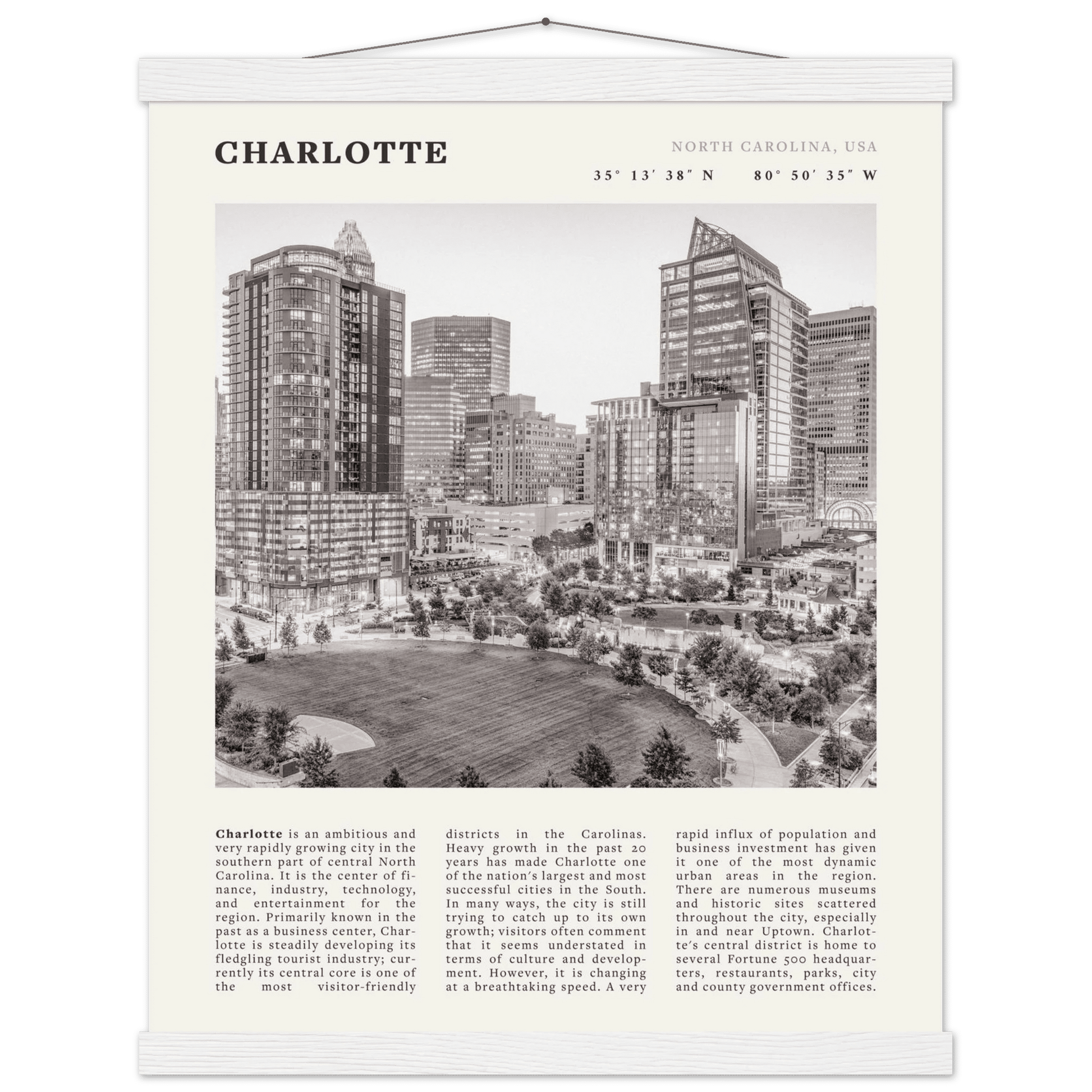 Charlotte Poster | Black & White North Carolina Skyline Wall Art | NC Travel Print - Evergreen Posters