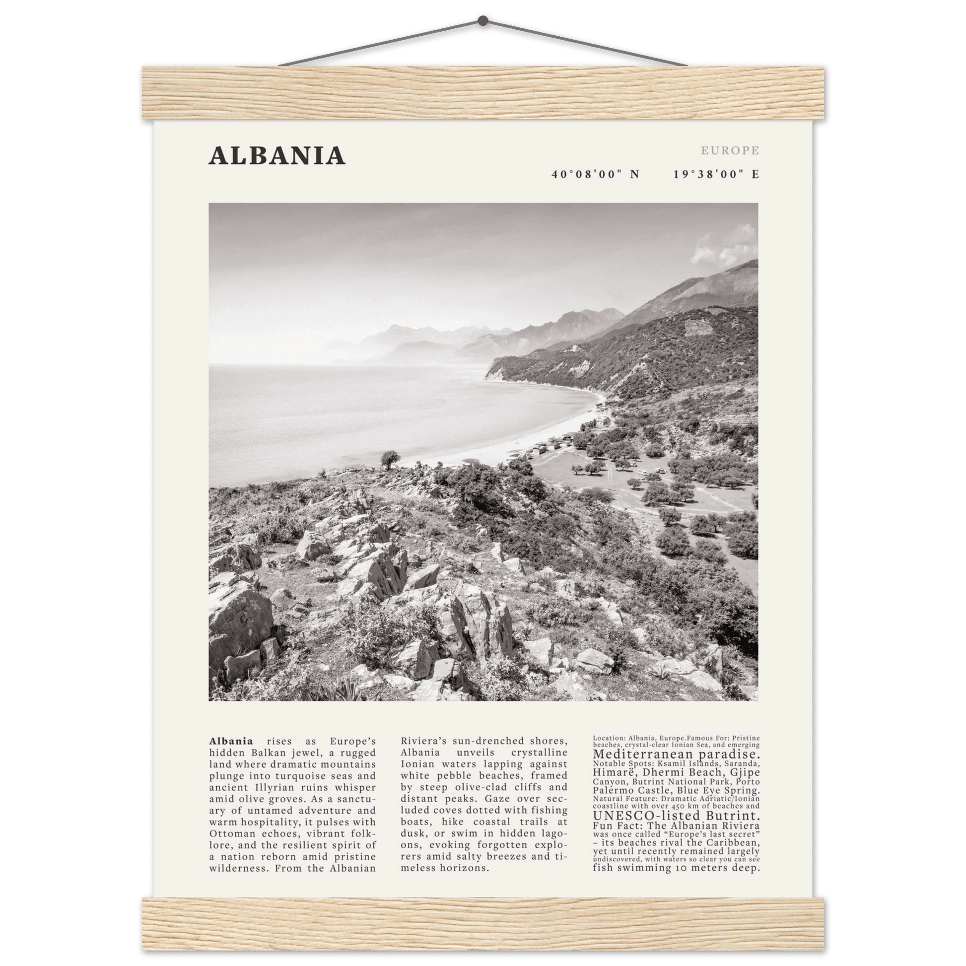 Albania Poster Black and White – Vintage Albanian Riviera Travel Print (Digital & Printed Options) - Evergreen Posters