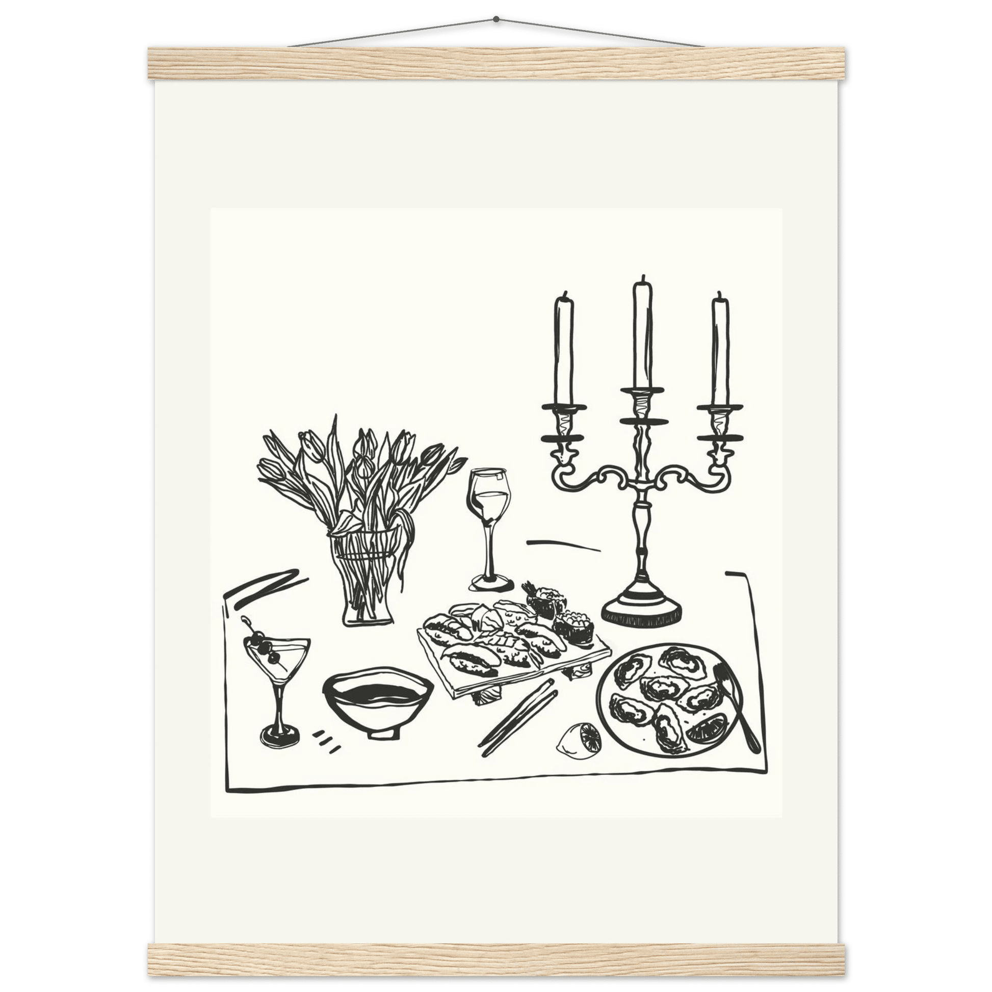 Fine Dining Table Print | Black Line Art Kitchen Wall Art | Elegant Dining Room Poster - Evergreen Posters