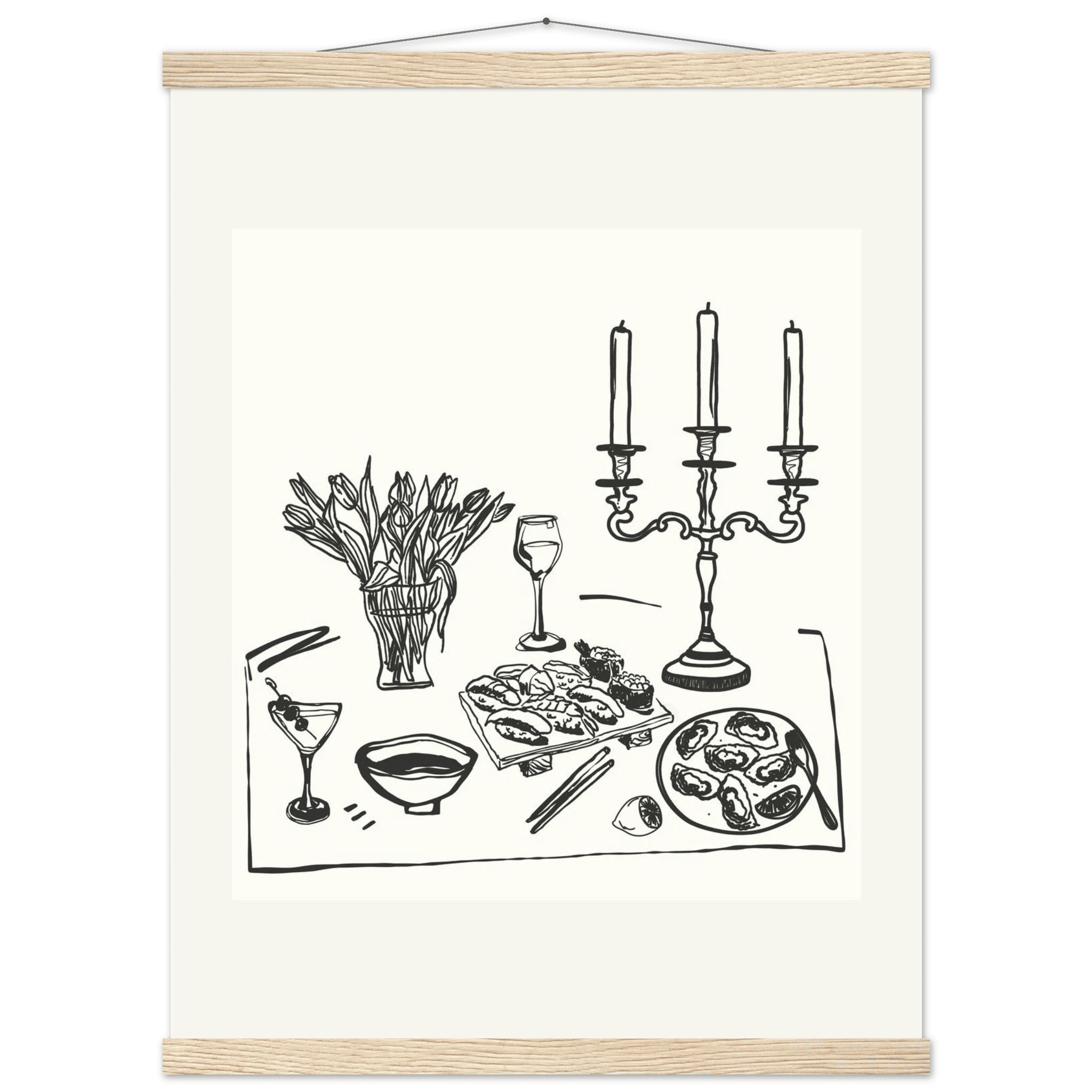 Fine Dining Table Print | Black Line Art Kitchen Wall Art | Elegant Dining Room Poster - Evergreen Posters