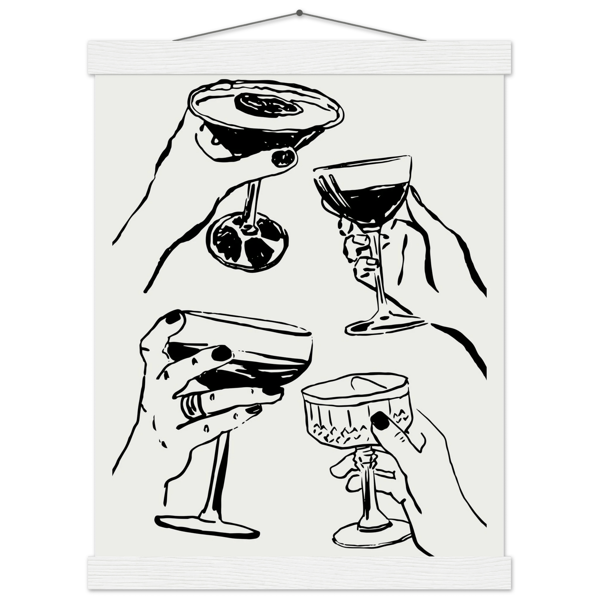 Cheers Print | Black Line Art Cocktail Glasses Wall Art | Kitchen Bar Poster - Evergreen Posters