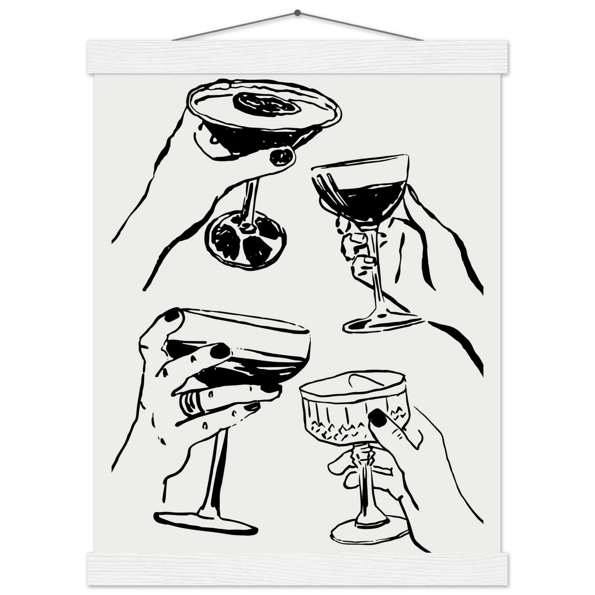 Cheers Print | Black Line Art Cocktail Glasses Wall Art | Kitchen Bar Poster - Evergreen Posters