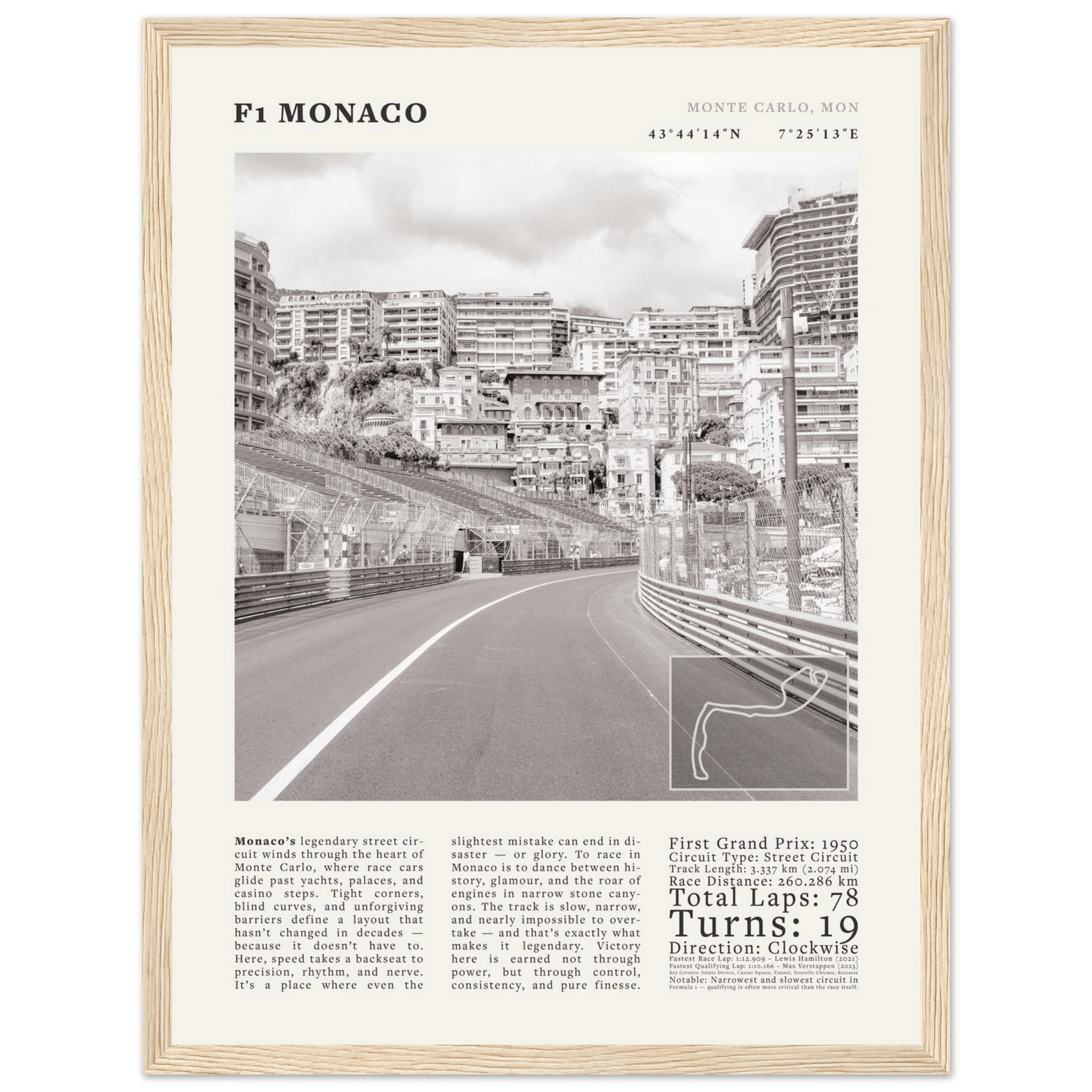 F1 Monaco Poster Black and White – Vintage Monte Carlo Street Circuit Print (Digital & Printed Options) - Evergreen Posters