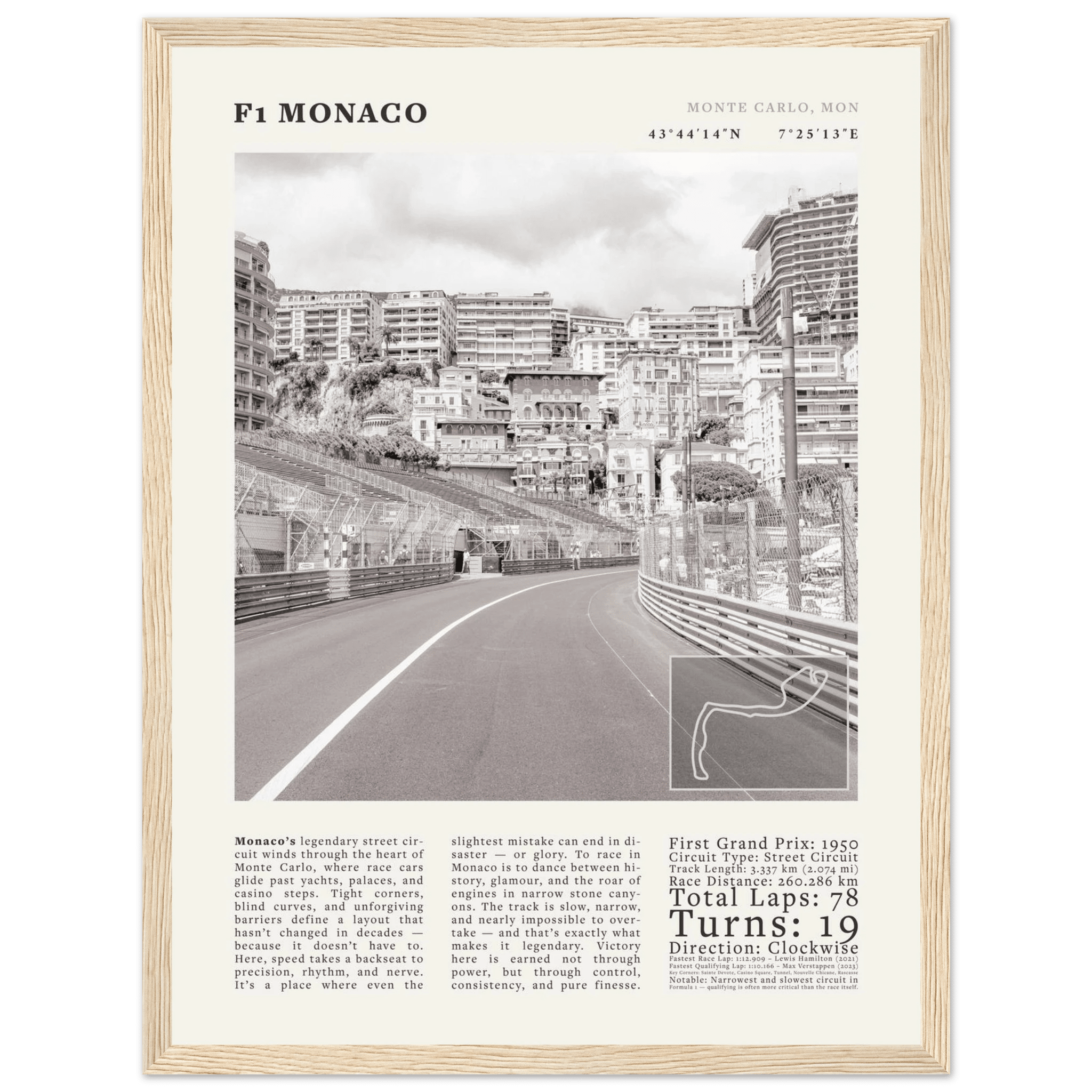 F1 Monaco Poster Black and White – Vintage Monte Carlo Street Circuit Print (Digital & Printed Options) - Evergreen Posters