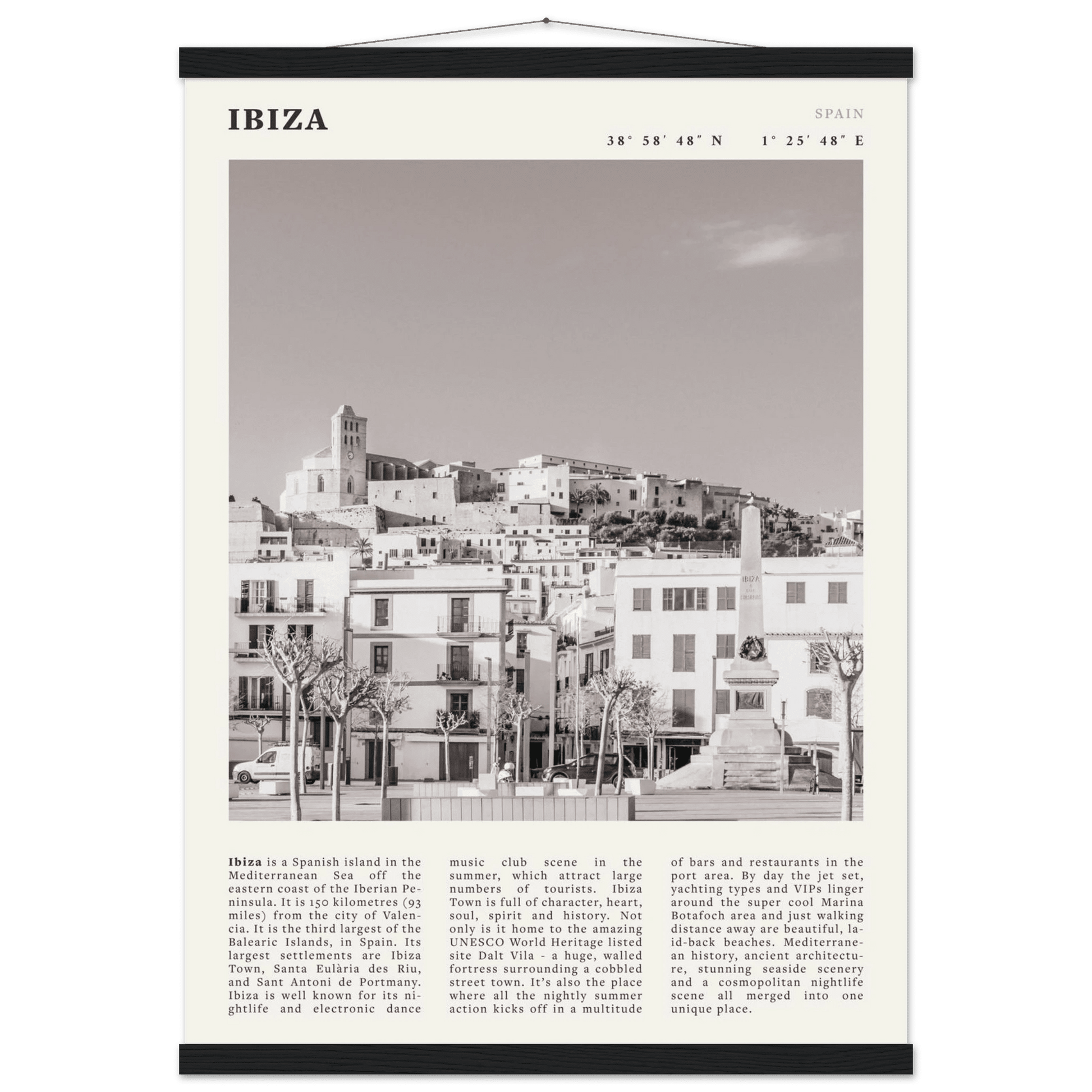 Ibiza Poster | Black & White Spanish Island Wall Art | Spain Travel Print - Evergreen Posters