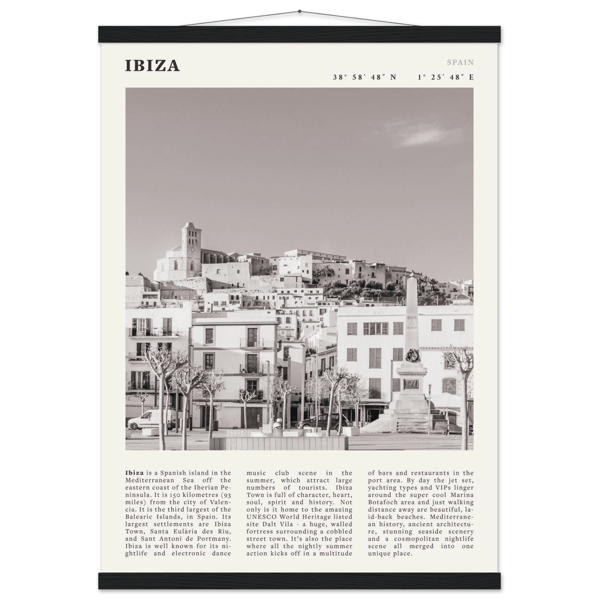 Ibiza Poster | Black & White Spanish Island Wall Art | Spain Travel Print - Evergreen Posters