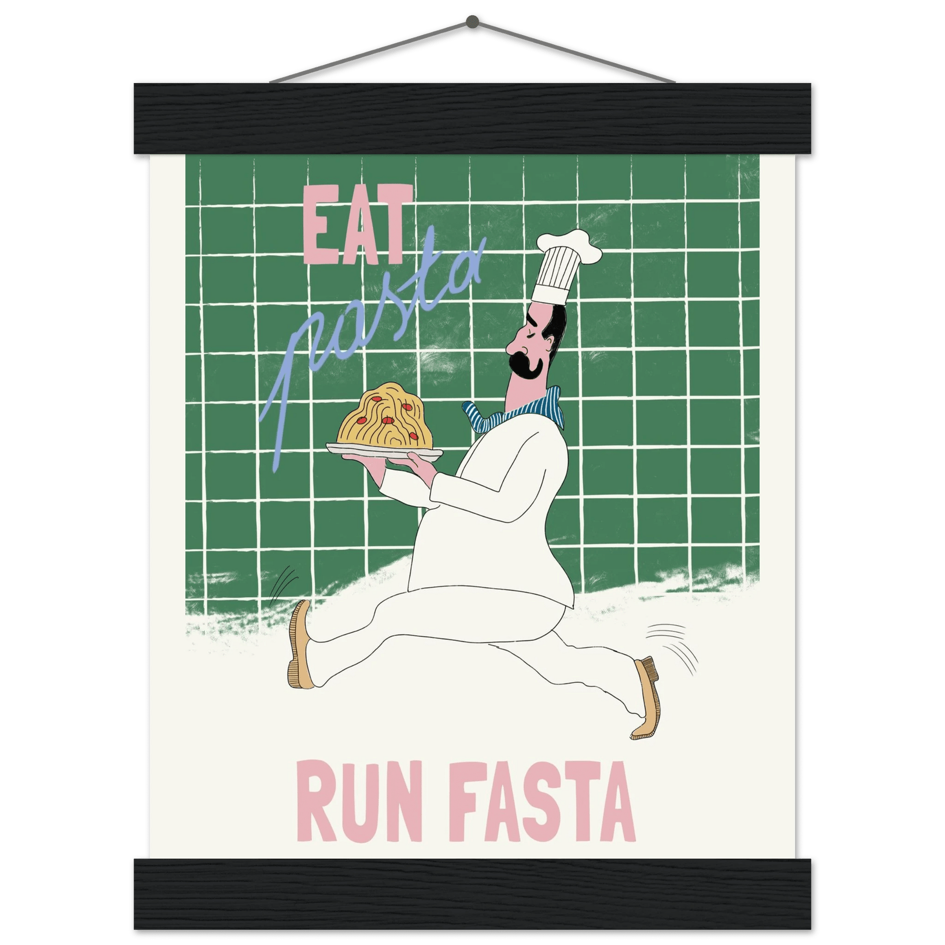 Eat Pasta Run Fasta Poster – Playful Kitchen Wall Art Print (Green Edition) - Evergreen Posters