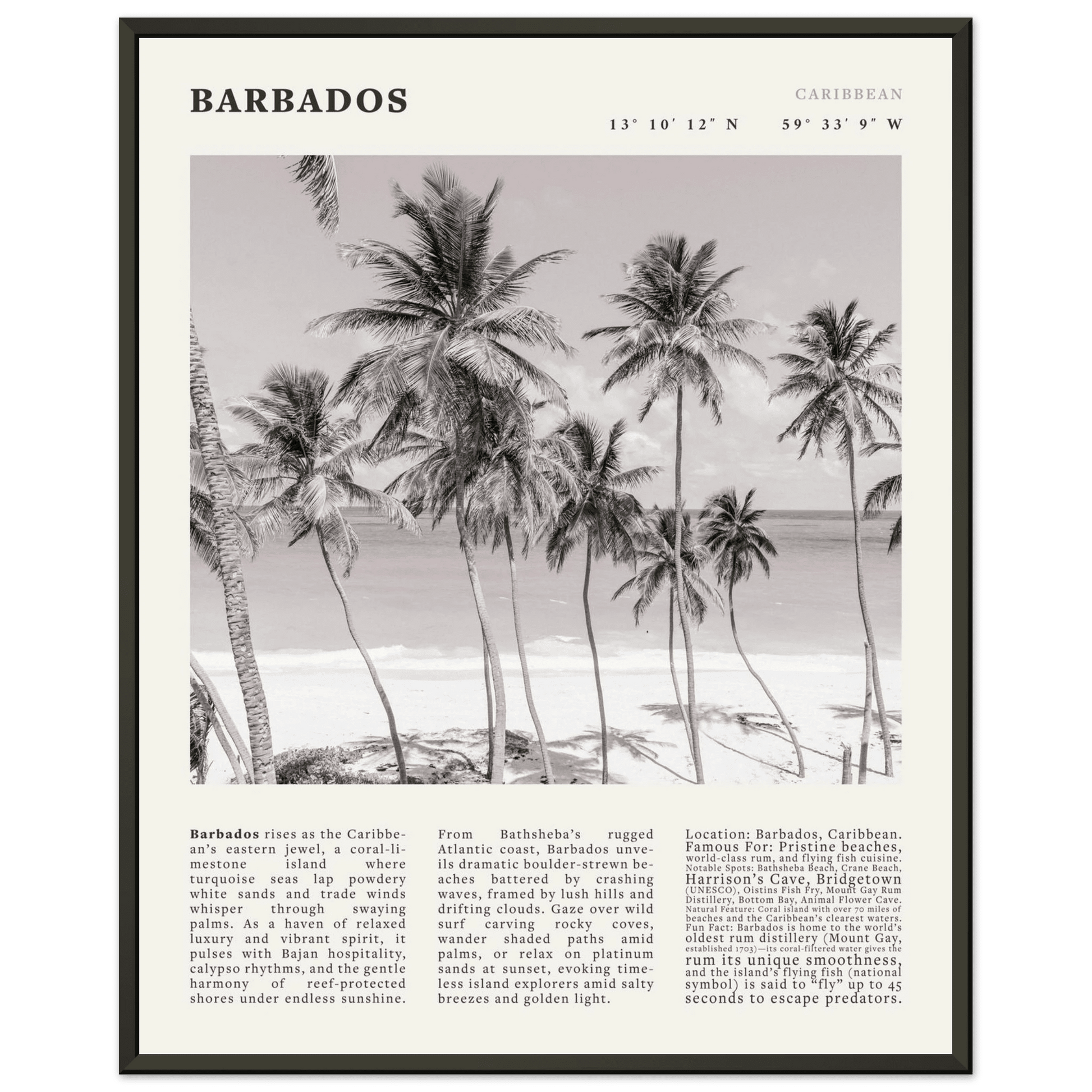 Barbados Poster Black and White – Vintage Caribbean Palm Beach Print (Digital & Printed Options) - Evergreen Posters