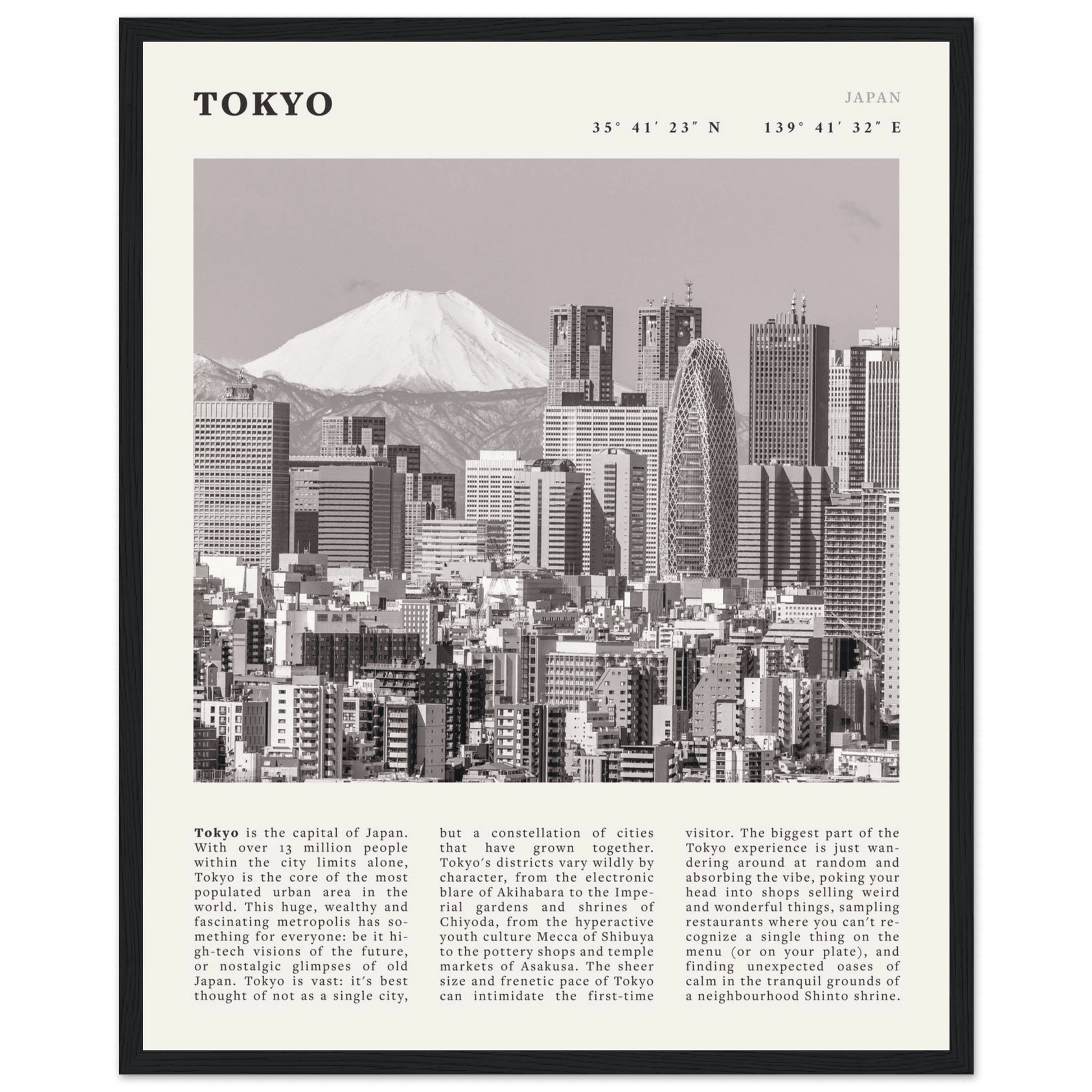 Tokyo Poster | Black & White Mount Fuji Skyline Wall Art | Japan Travel Print - Evergreen Posters