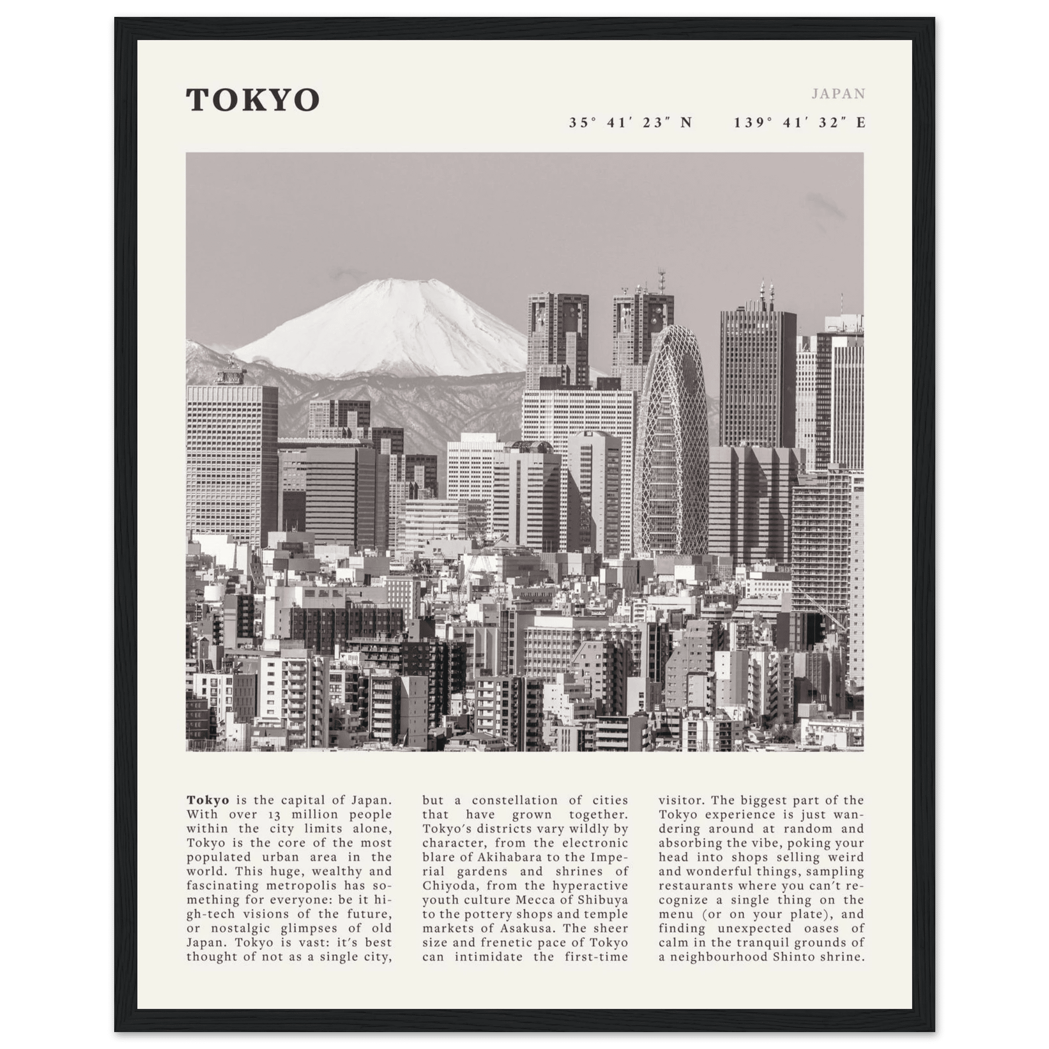 Tokyo Poster | Black & White Mount Fuji Skyline Wall Art | Japan Travel Print - Evergreen Posters