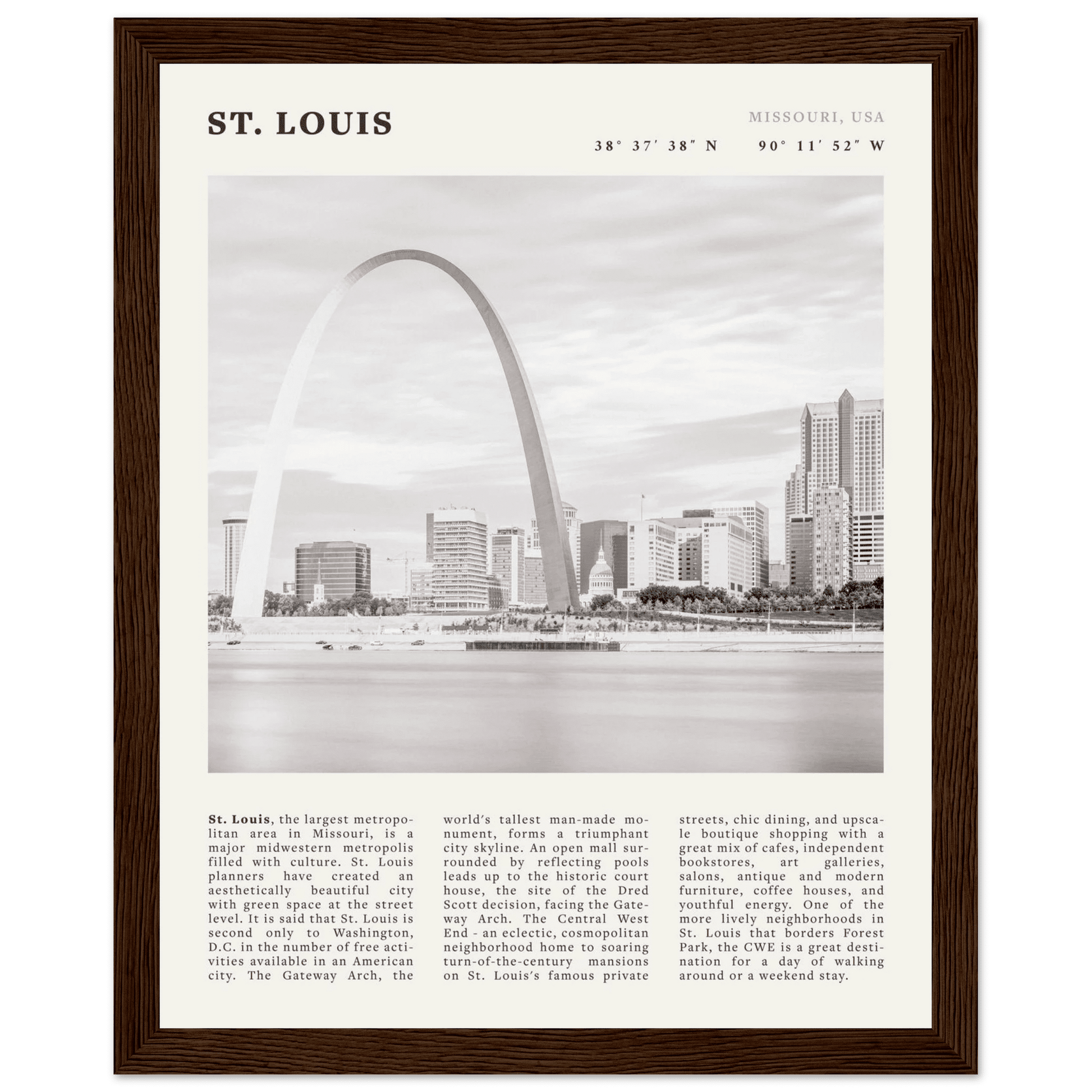 St. Louis Poster | Black & White Gateway Arch Wall Art | Missouri Travel Print - Evergreen Posters