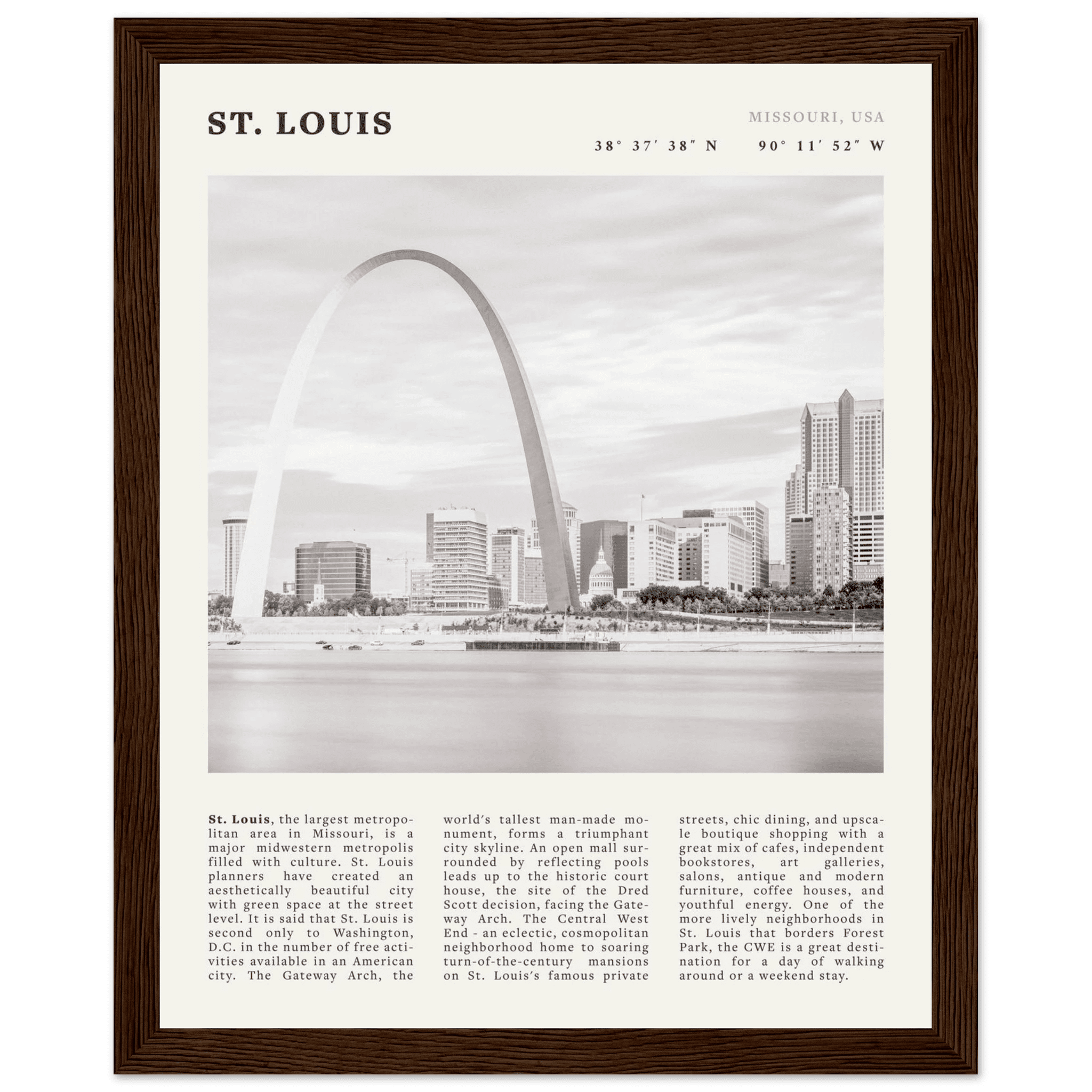 St. Louis Poster | Black & White Gateway Arch Wall Art | Missouri Travel Print - Evergreen Posters