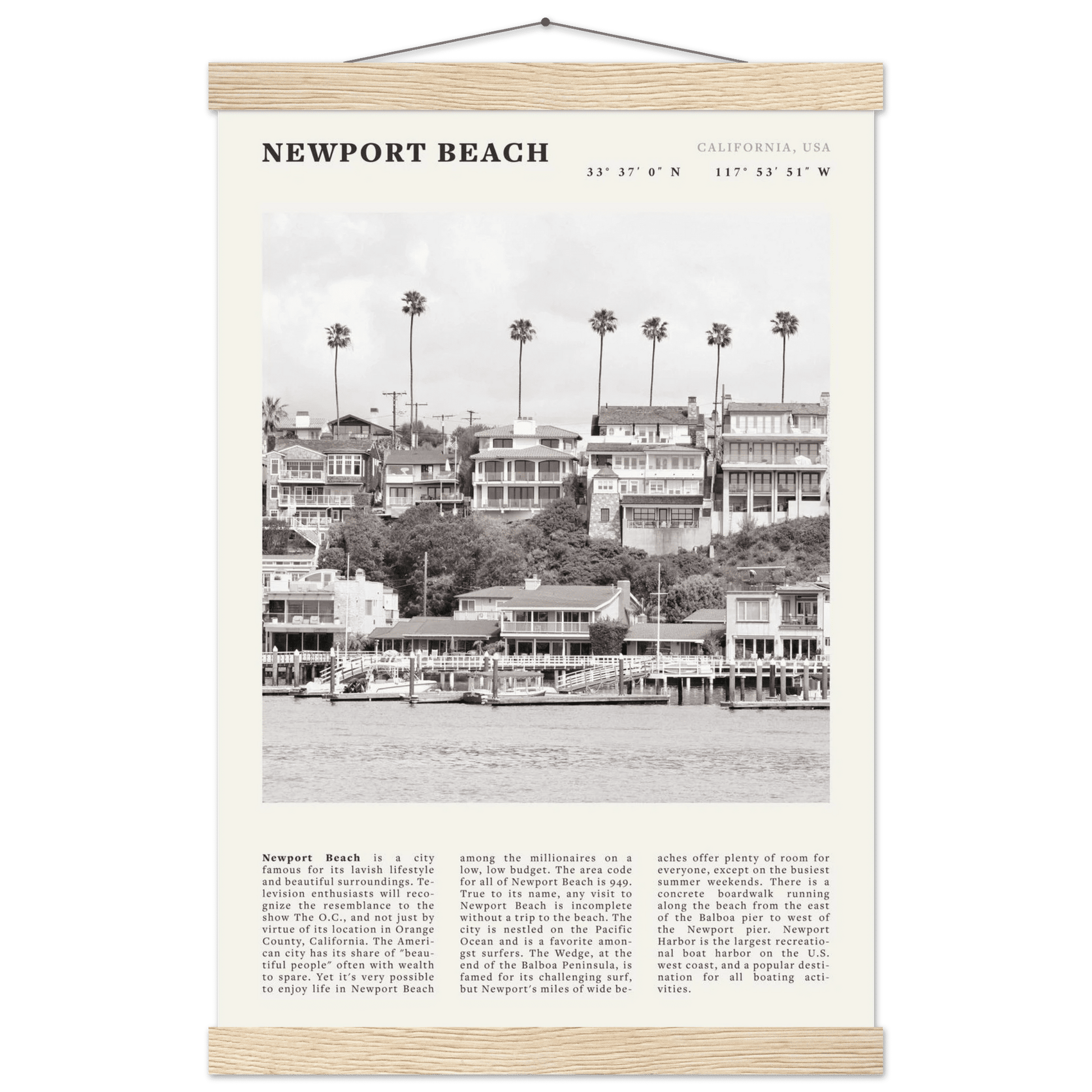 Newport Beach Poster | Black & White California Harbor Wall Art | Coastal Print - Evergreen Posters