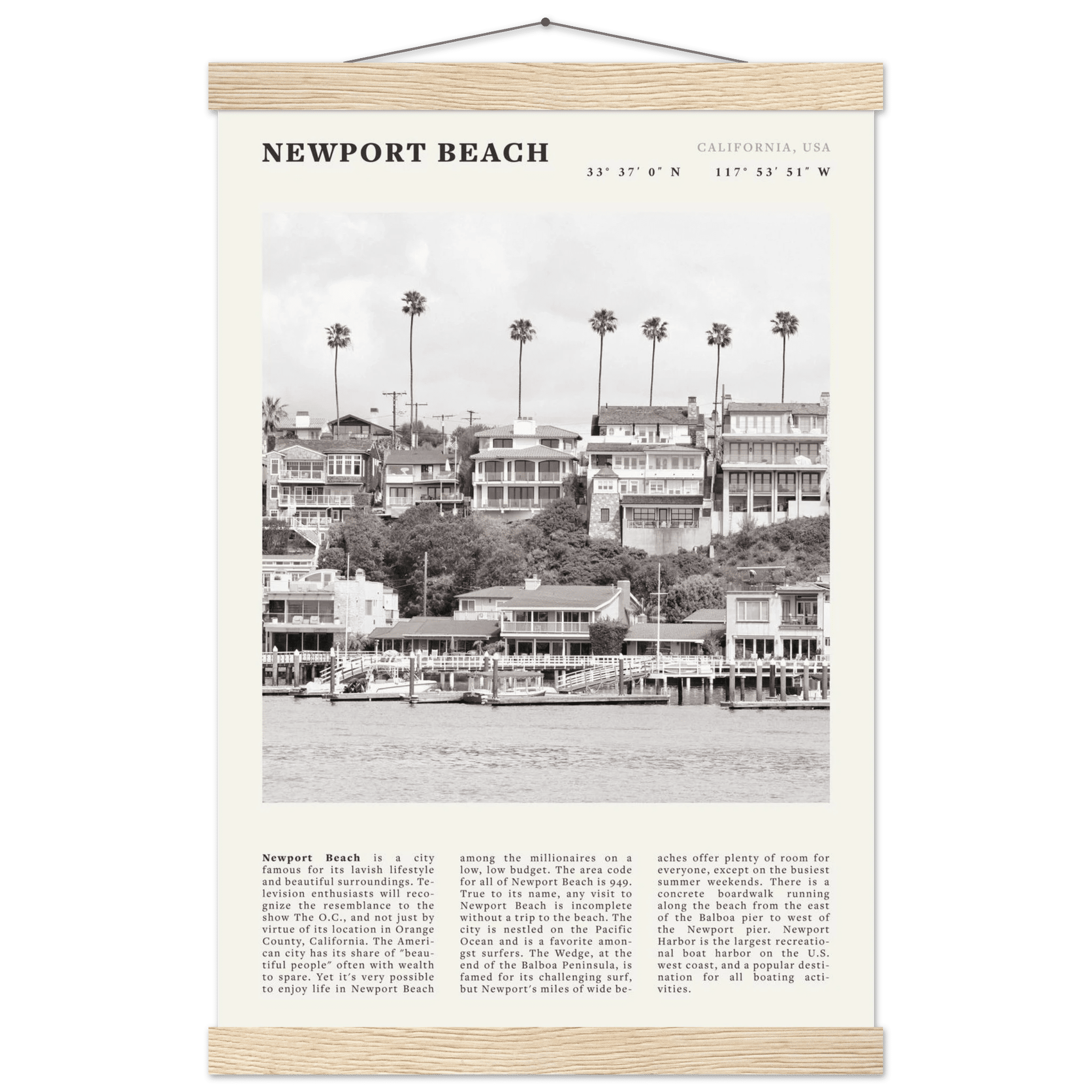 Newport Beach Poster | Black & White California Harbor Wall Art | Coastal Print - Evergreen Posters