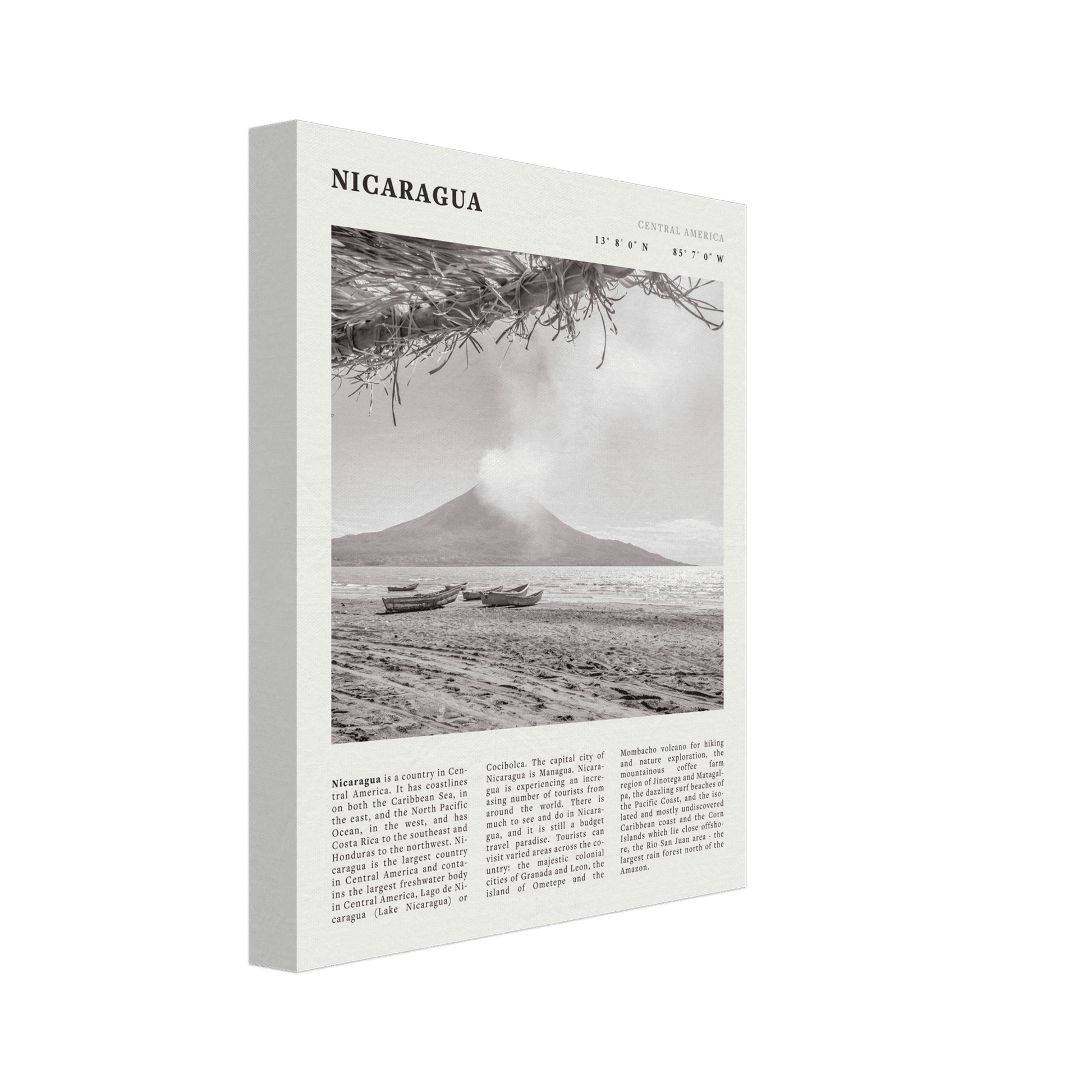Nicaragua Poster | Black & White Volcano Wall Art | Central America Travel Print - Evergreen Posters