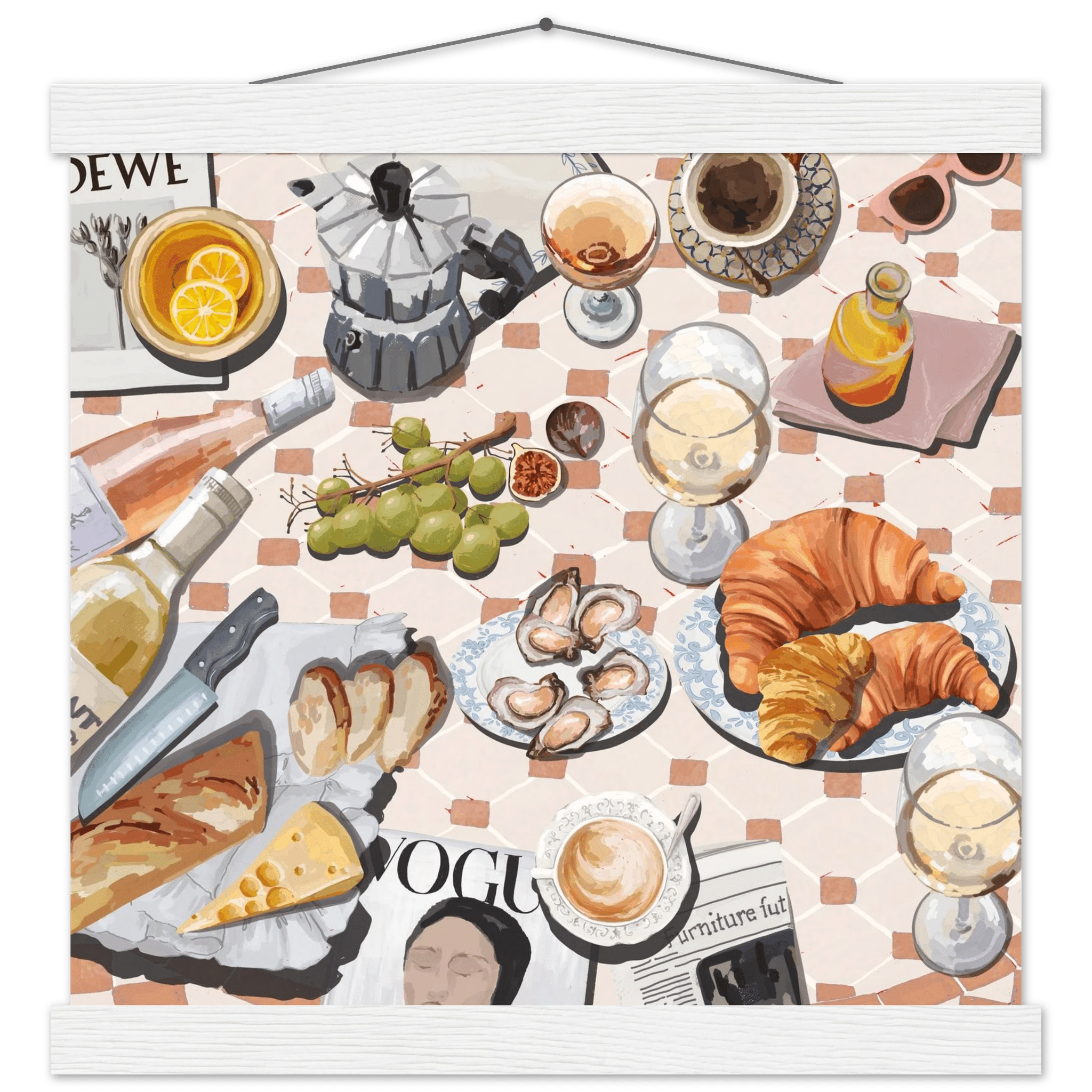 French Brunch Poster | Kitchen Decor Food Wall Art | Croissant & Coffee Square Print - Evergreen Posters - 11
