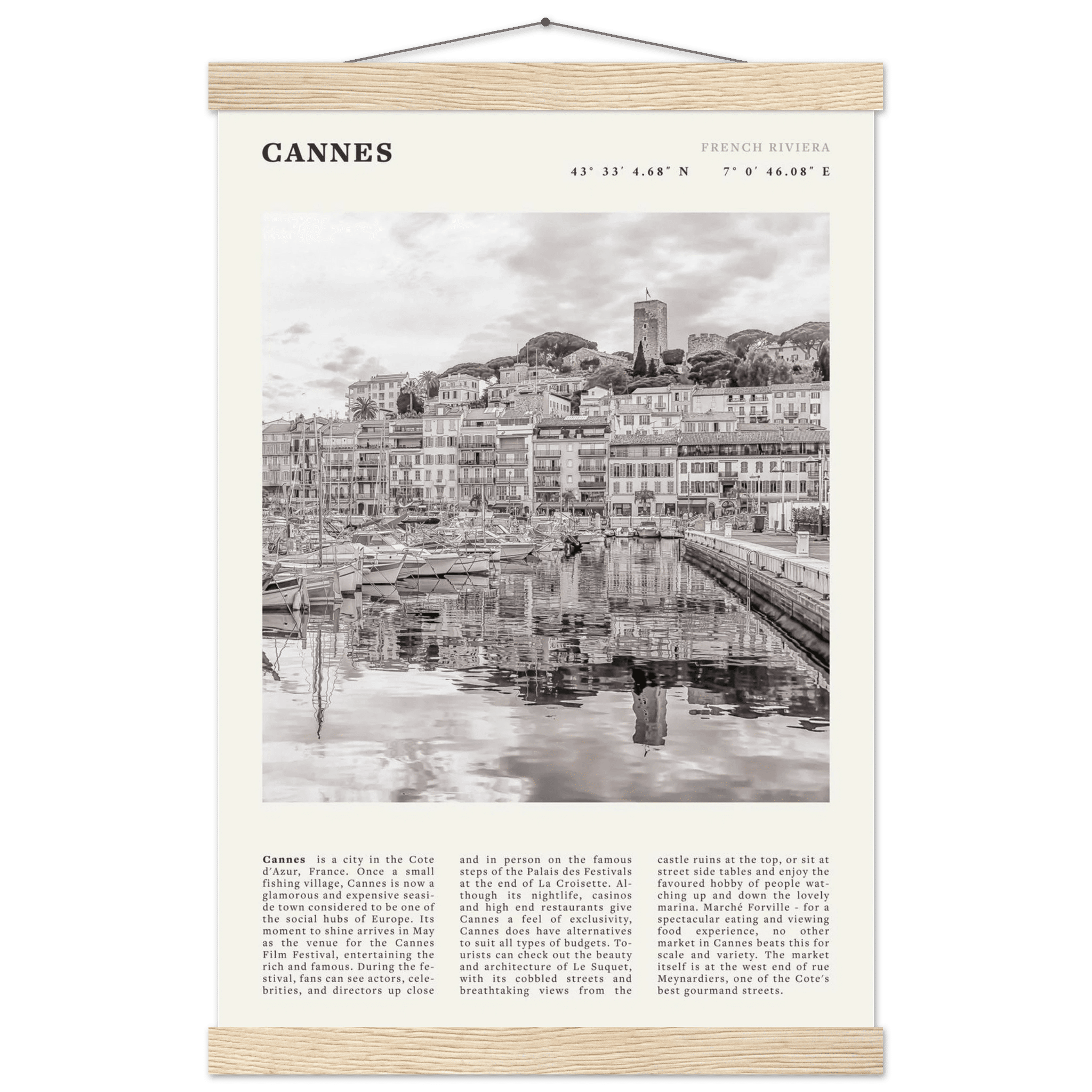 Cannes Poster | Black & White French Riviera Wall Art | France Travel Print - Evergreen Posters