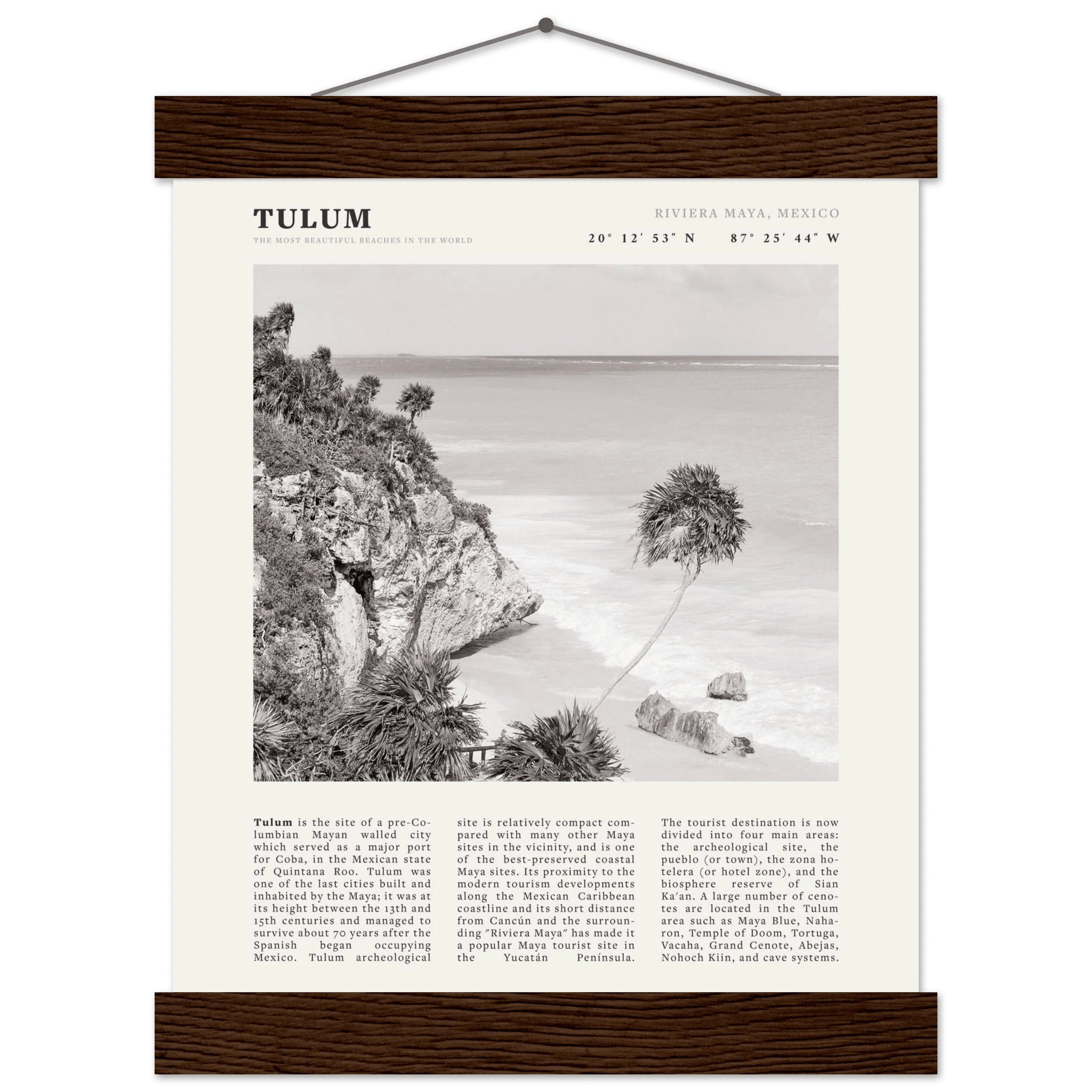 Tulum Poster | Black & White Riviera Maya Mexico Wall Art | Beach Travel Print - Evergreen Posters