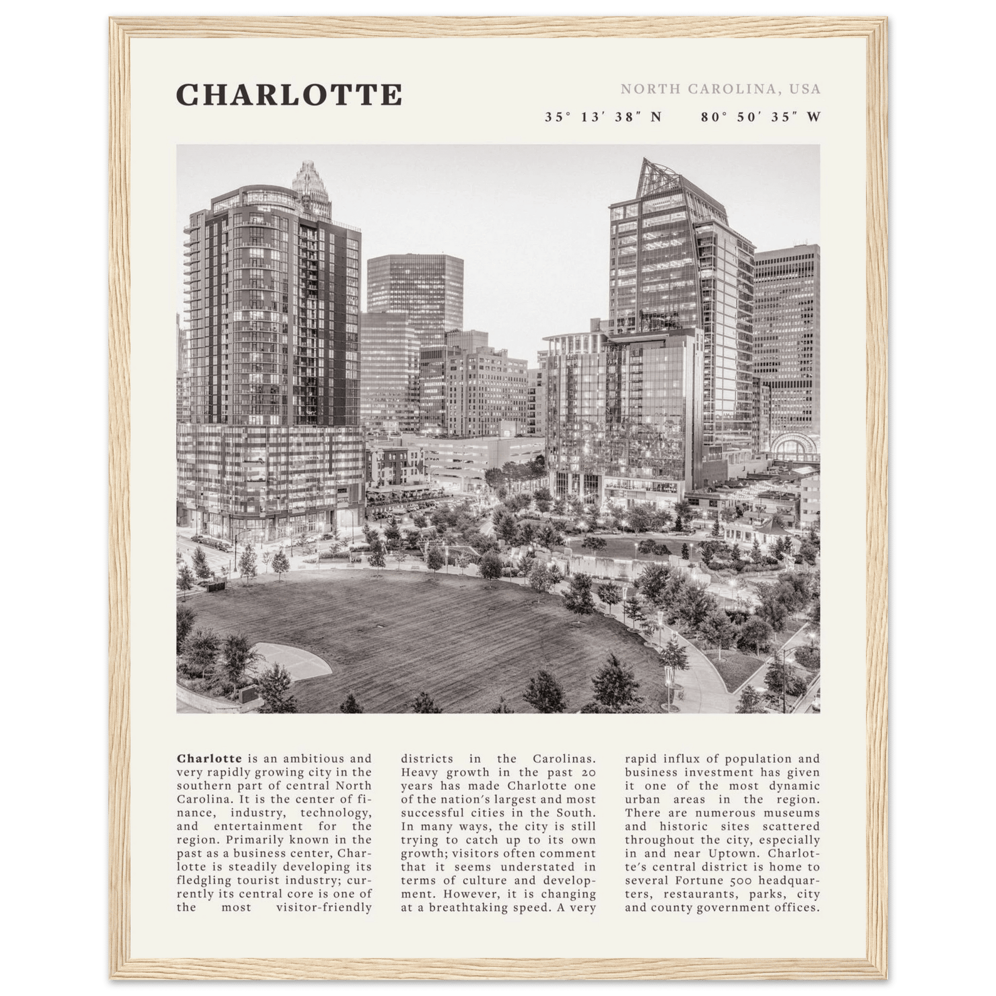 Charlotte Poster | Black & White North Carolina Skyline Wall Art | NC Travel Print - Evergreen Posters