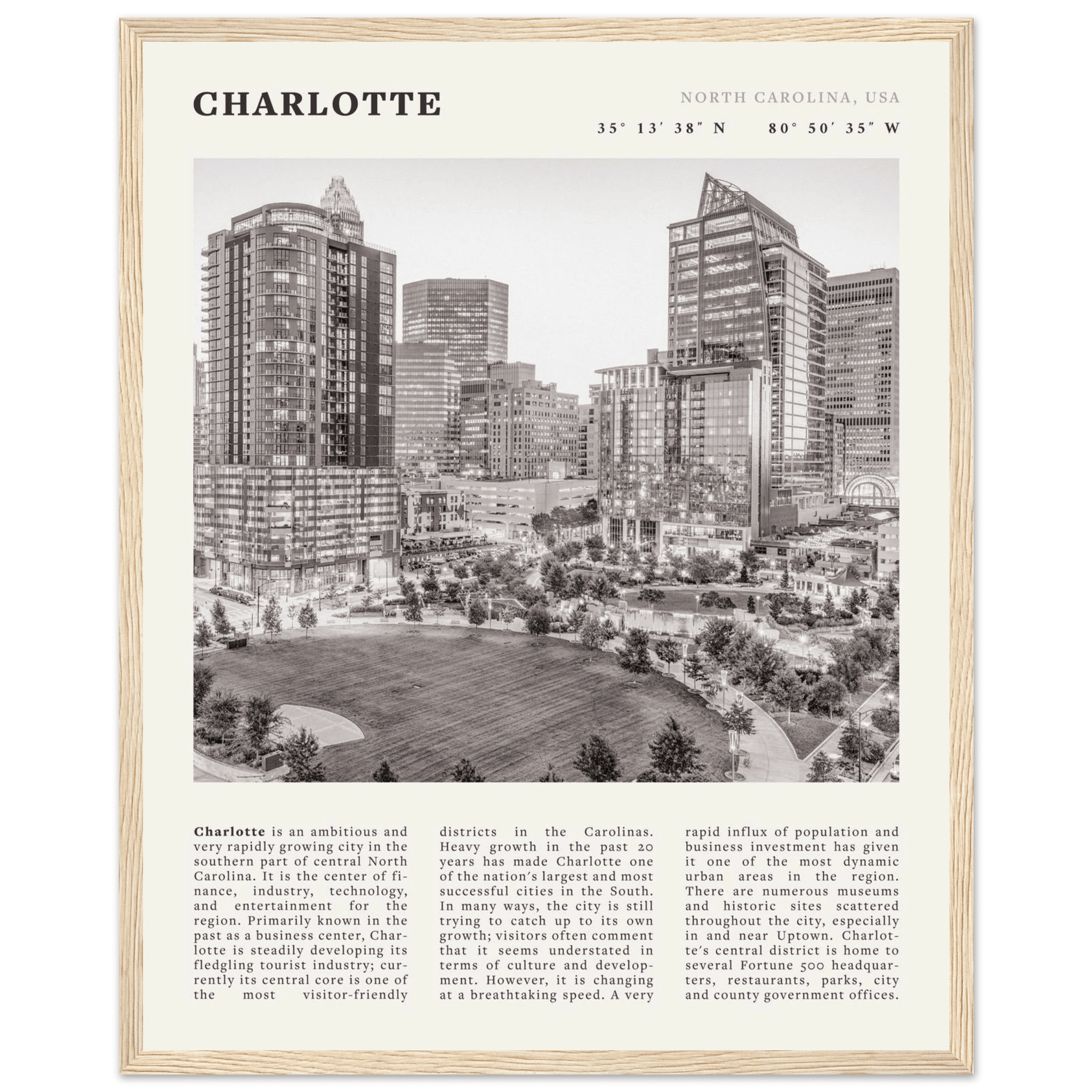 Charlotte Poster | Black & White North Carolina Skyline Wall Art | NC Travel Print - Evergreen Posters