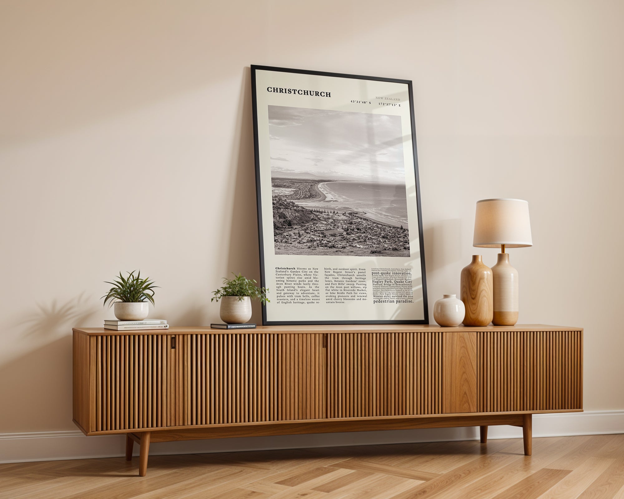 Christchurch New Zealand Poster Black and White – Vintage Garden City Panorama Print - Evergreen Posters