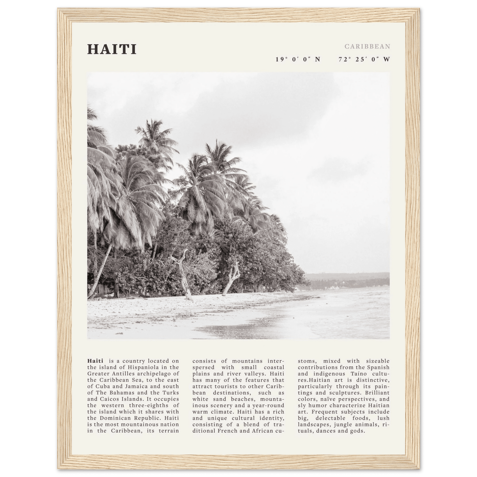 Haiti Poster | Black & White Caribbean Beach Wall Art | Tropical Travel Print - Evergreen Posters