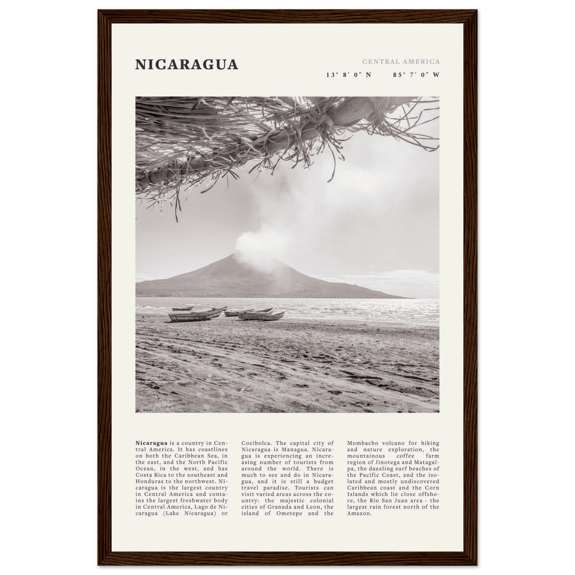 Nicaragua Poster | Black & White Volcano Wall Art | Central America Travel Print - Evergreen Posters