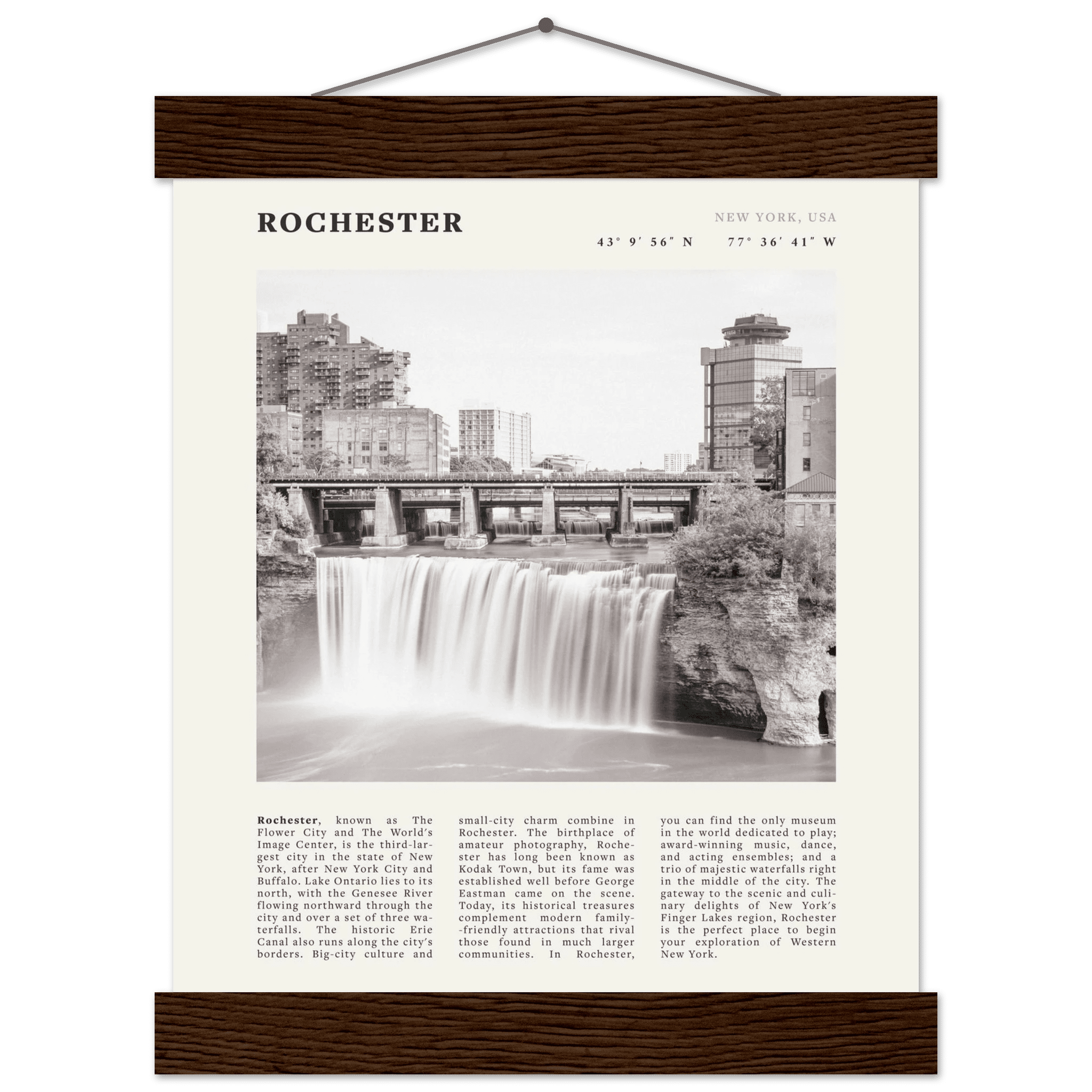 Rochester Poster | Black & White High Falls Wall Art | New York Travel Print - Evergreen Posters