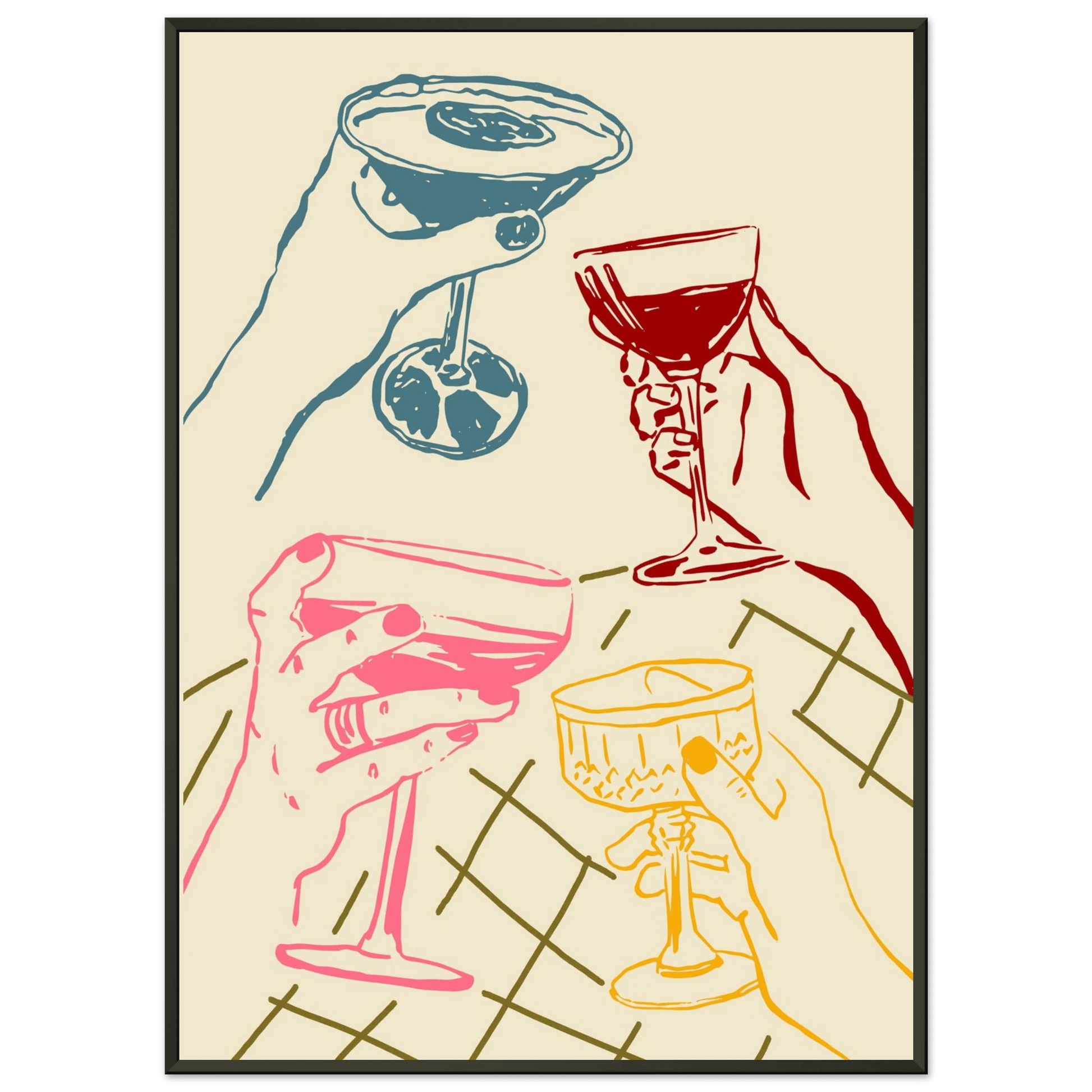 Cheers Print | Colourful Cocktail Glasses Wall Art | Kitchen Bar Poster - Evergreen Posters