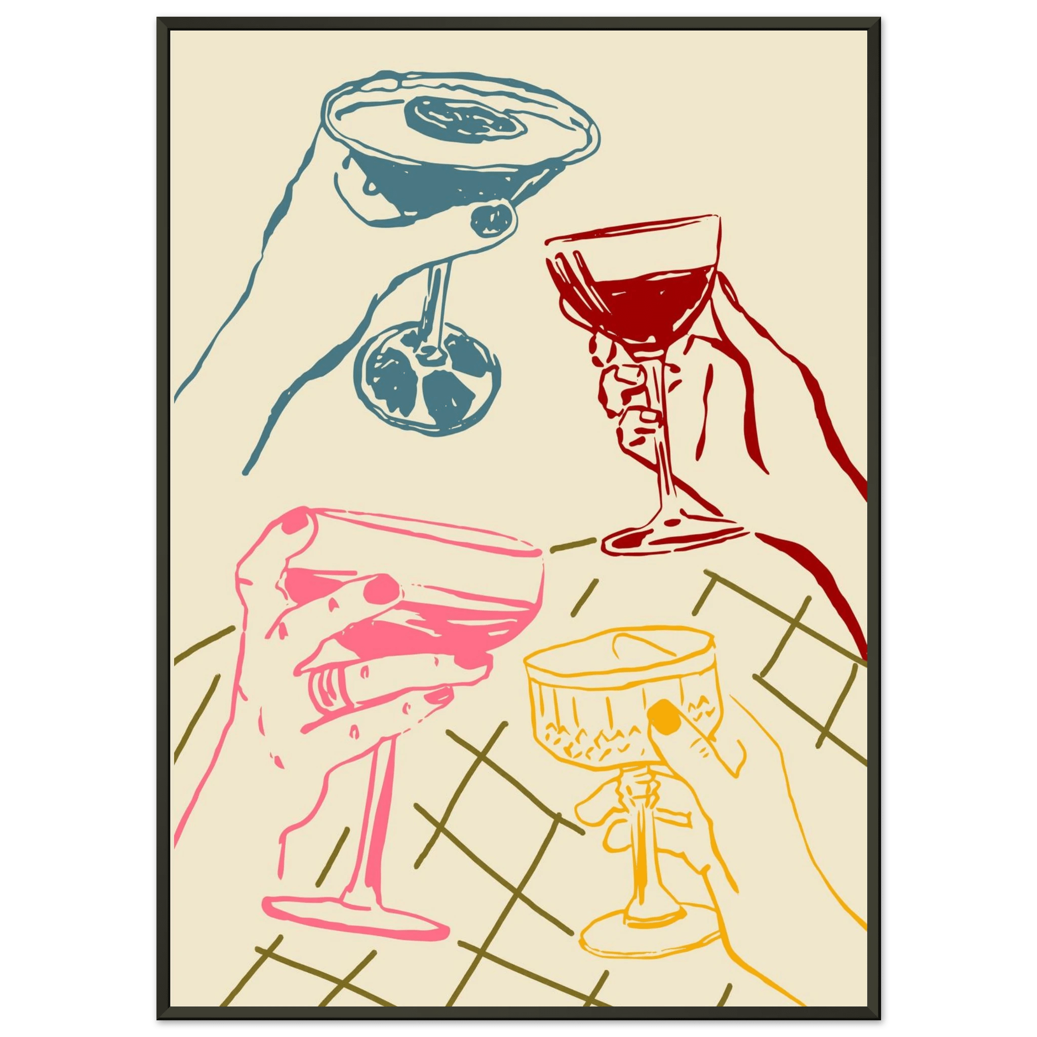 Cheers Print | Colourful Cocktail Glasses Wall Art | Kitchen Bar Poster - Evergreen Posters