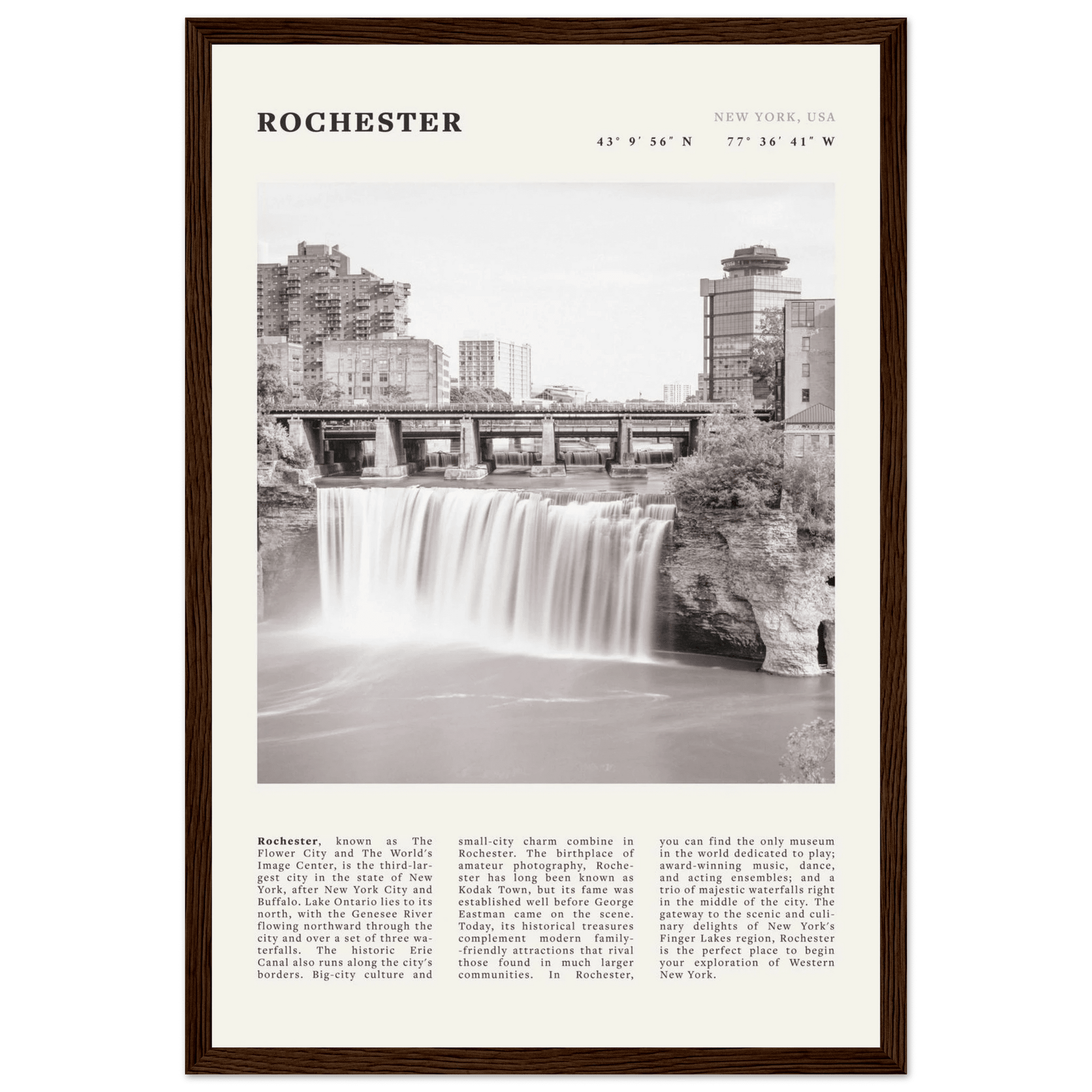 Rochester Poster | Black & White High Falls Wall Art | New York Travel Print - Evergreen Posters