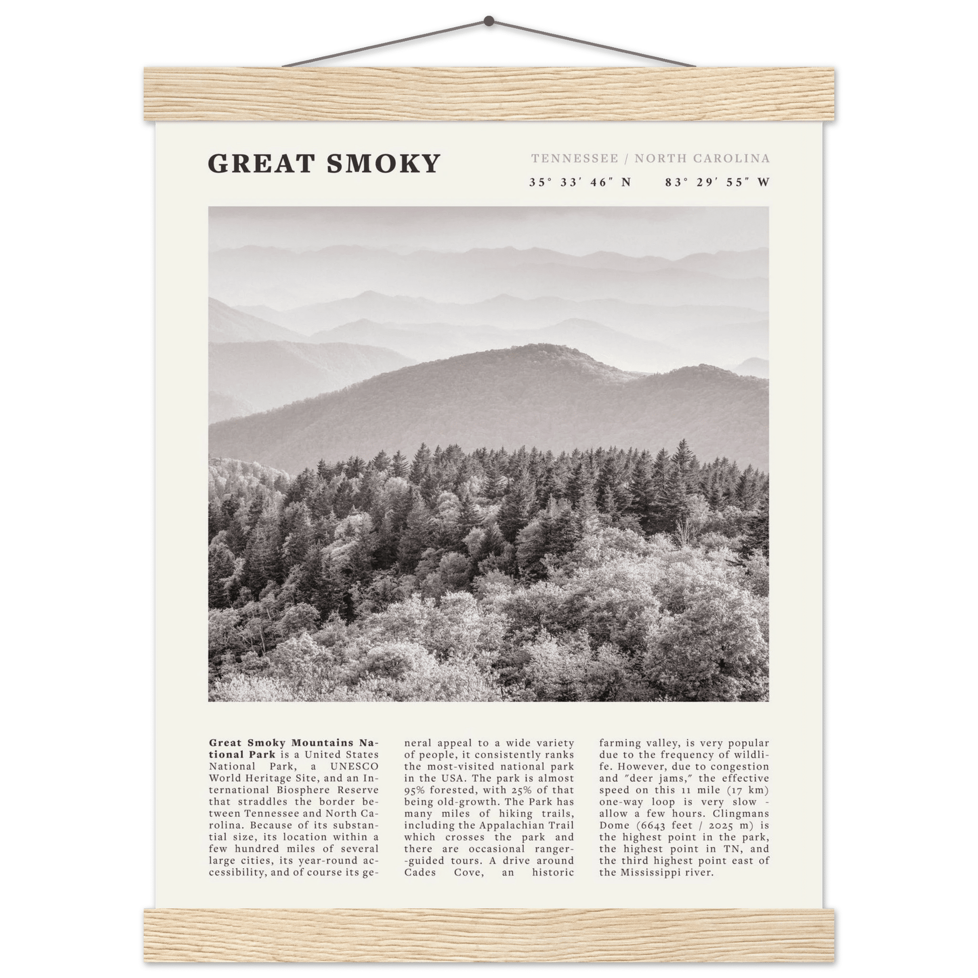 Great Smoky Mountains Poster | Black & White National Park Wall Art | Tennessee Print - Evergreen Posters