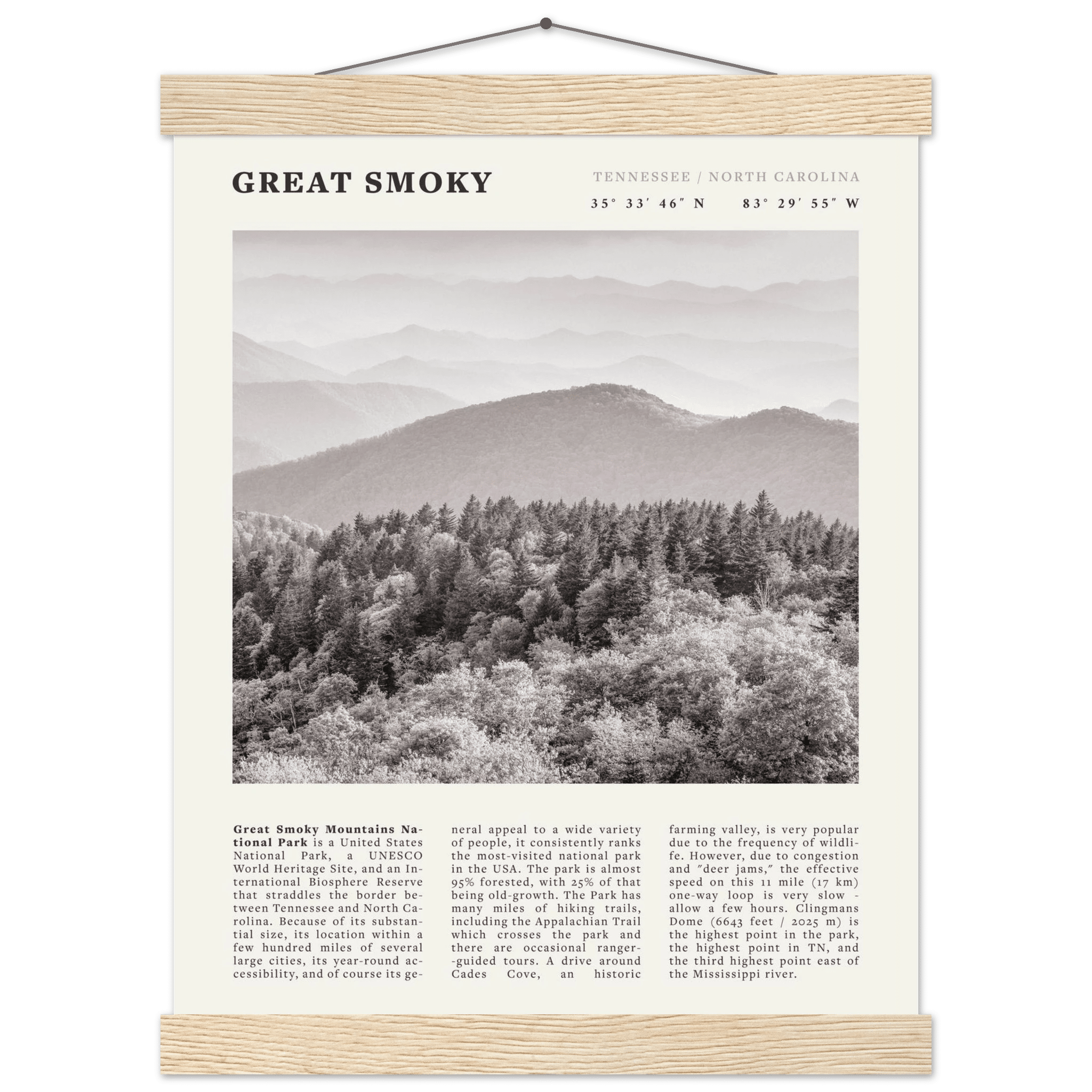 Great Smoky Mountains Poster | Black & White National Park Wall Art | Tennessee Print - Evergreen Posters