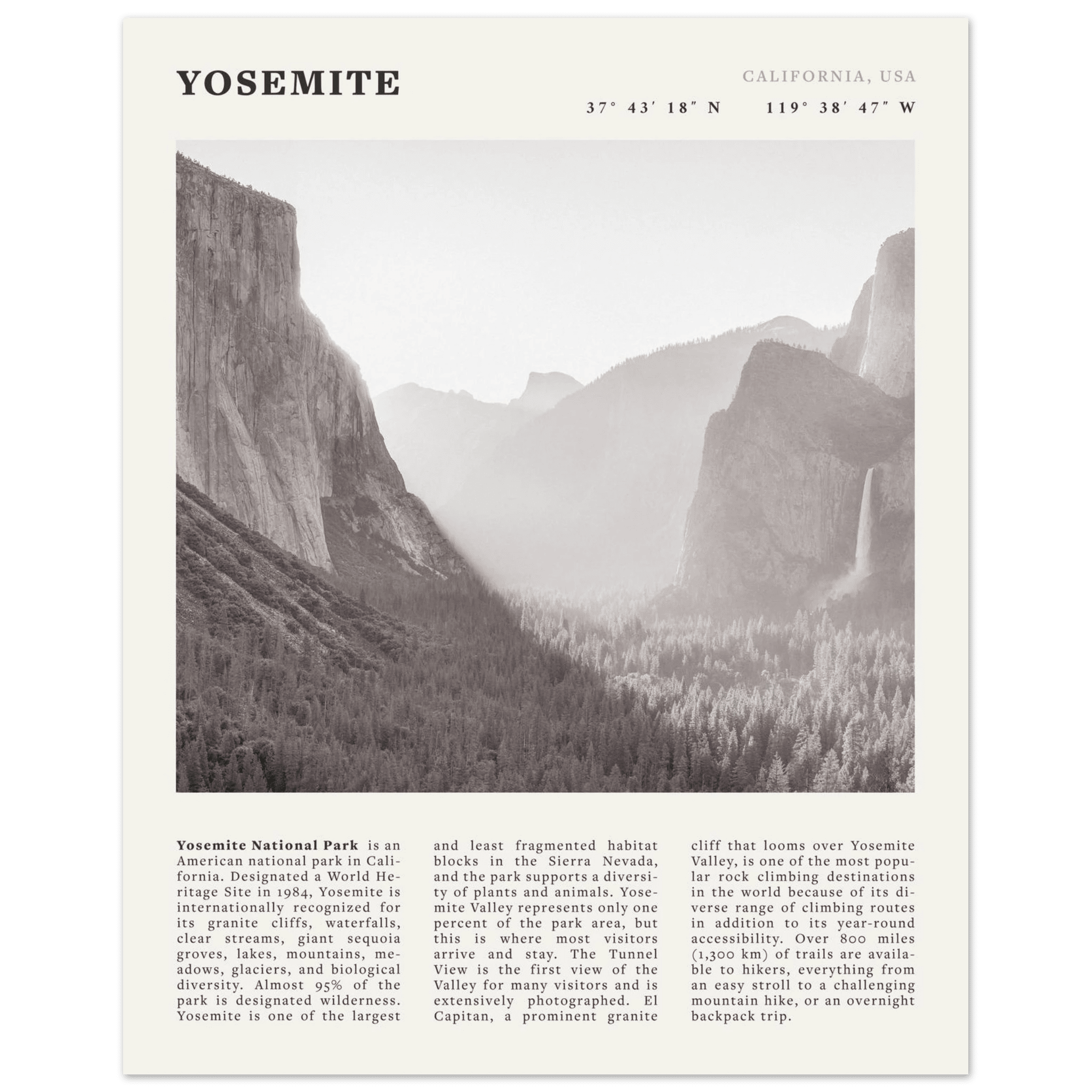 Yosemite Poster | Black & White National Park Wall Art | California Nature Print - Evergreen Posters