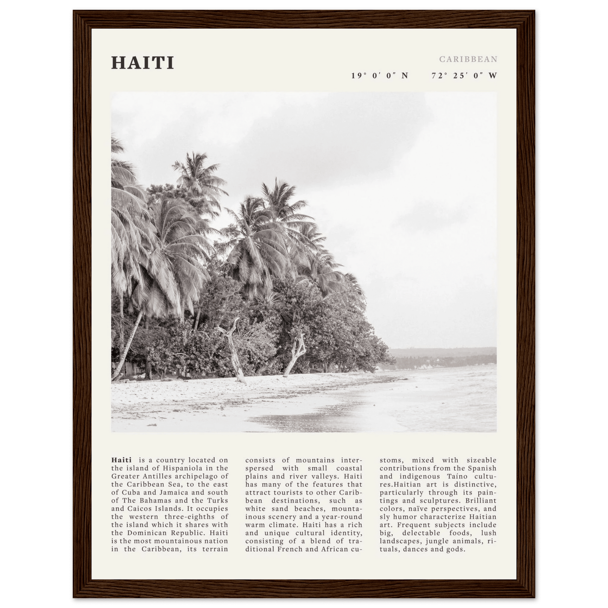 Haiti Poster | Black & White Caribbean Beach Wall Art | Tropical Travel Print - Evergreen Posters